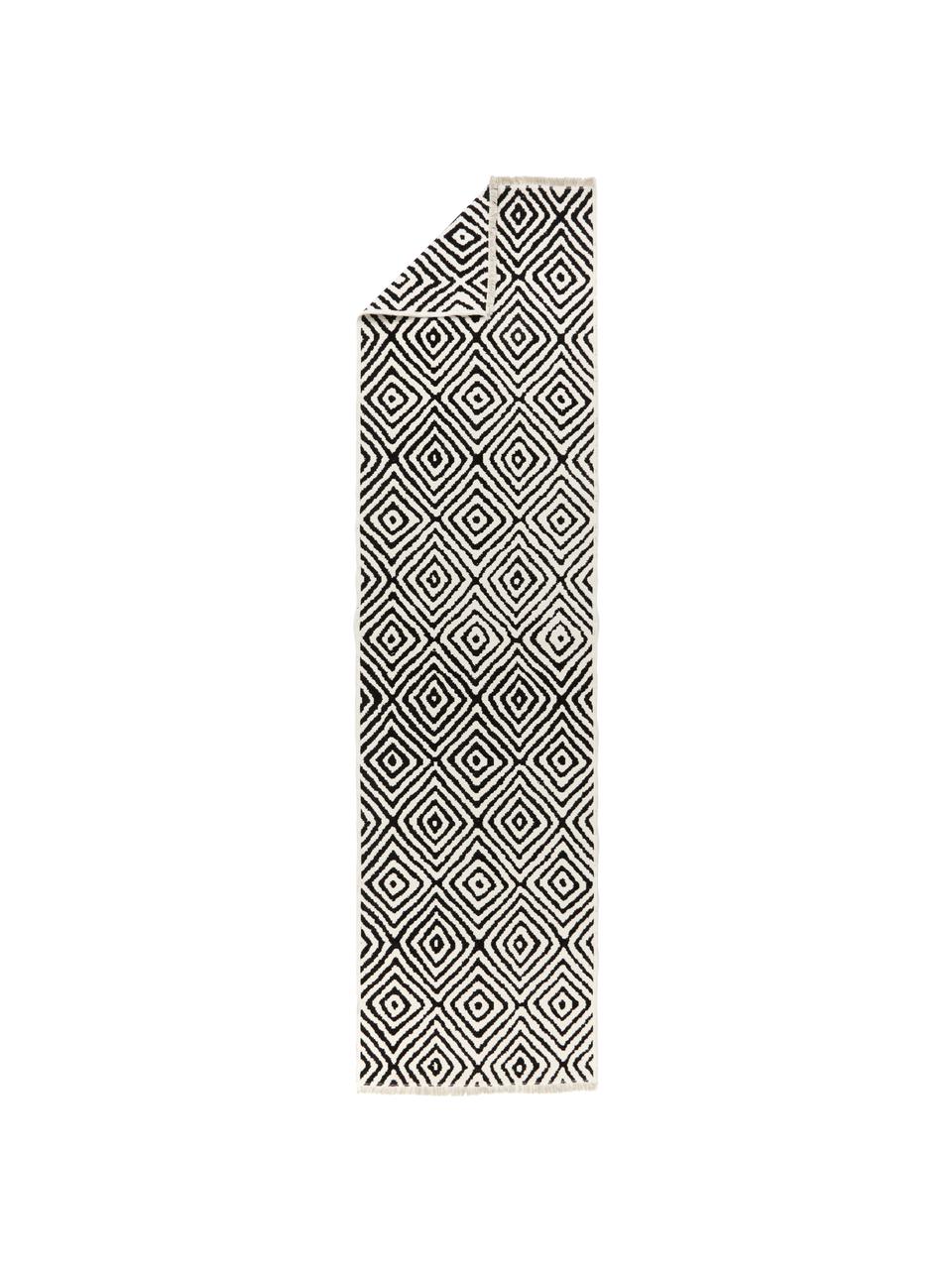 Kelimläufer Mozaik in Schwarz/Weiß, 90% Baumwolle, 10% Polyester, Schwarz, 80 x 300 cm