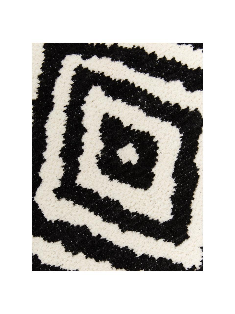 Passatoia Kilim color bianco/nero Mozaik, 90% cotone 10% poliestere, Nero, Larg. 80 x Lung. 300 cm