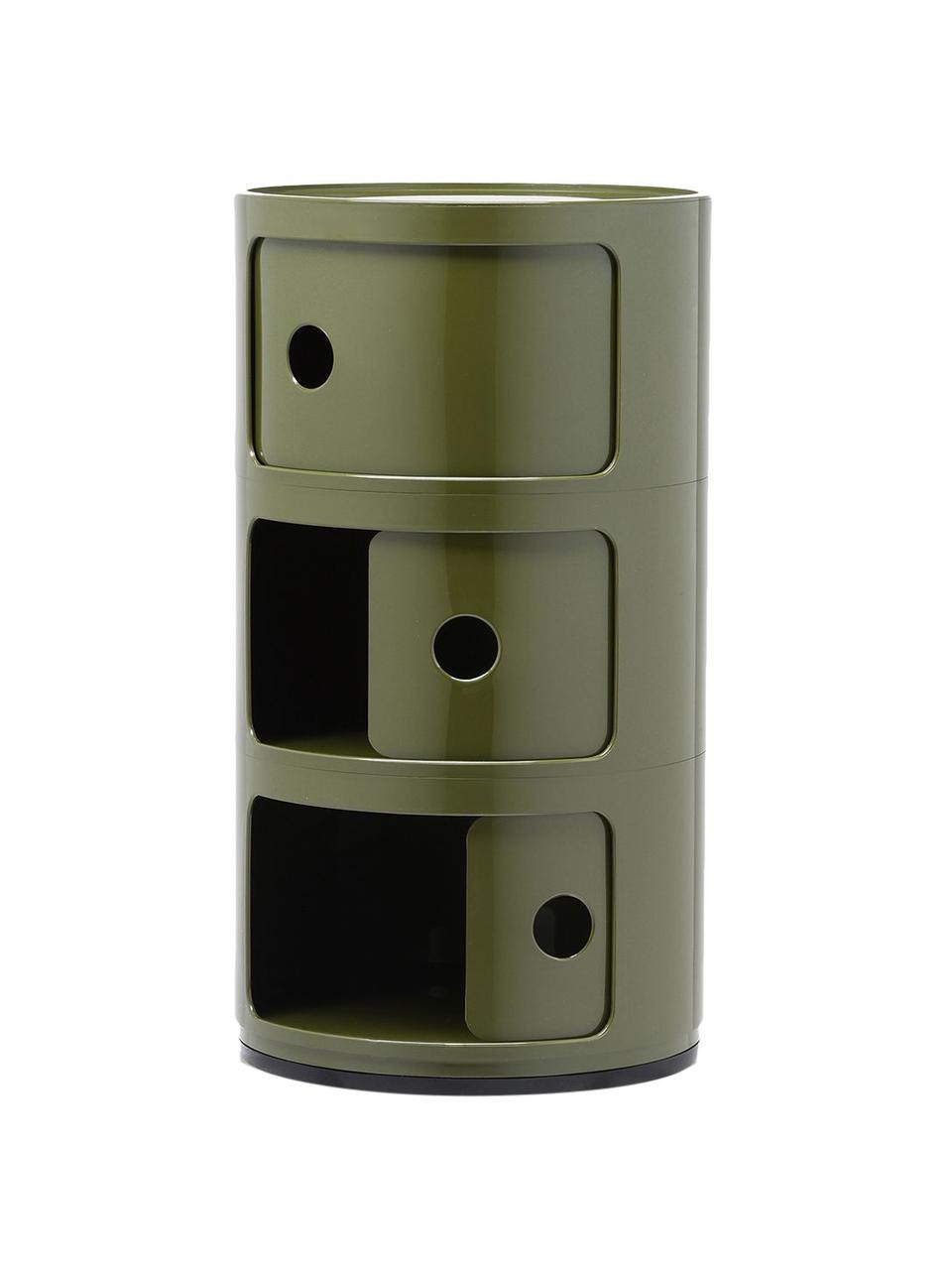 Contenitore di design con 3 cassetti Componibili, Plastica certificata Greenguard, Verde lucido, Ø 32 x Alt. 59 cm