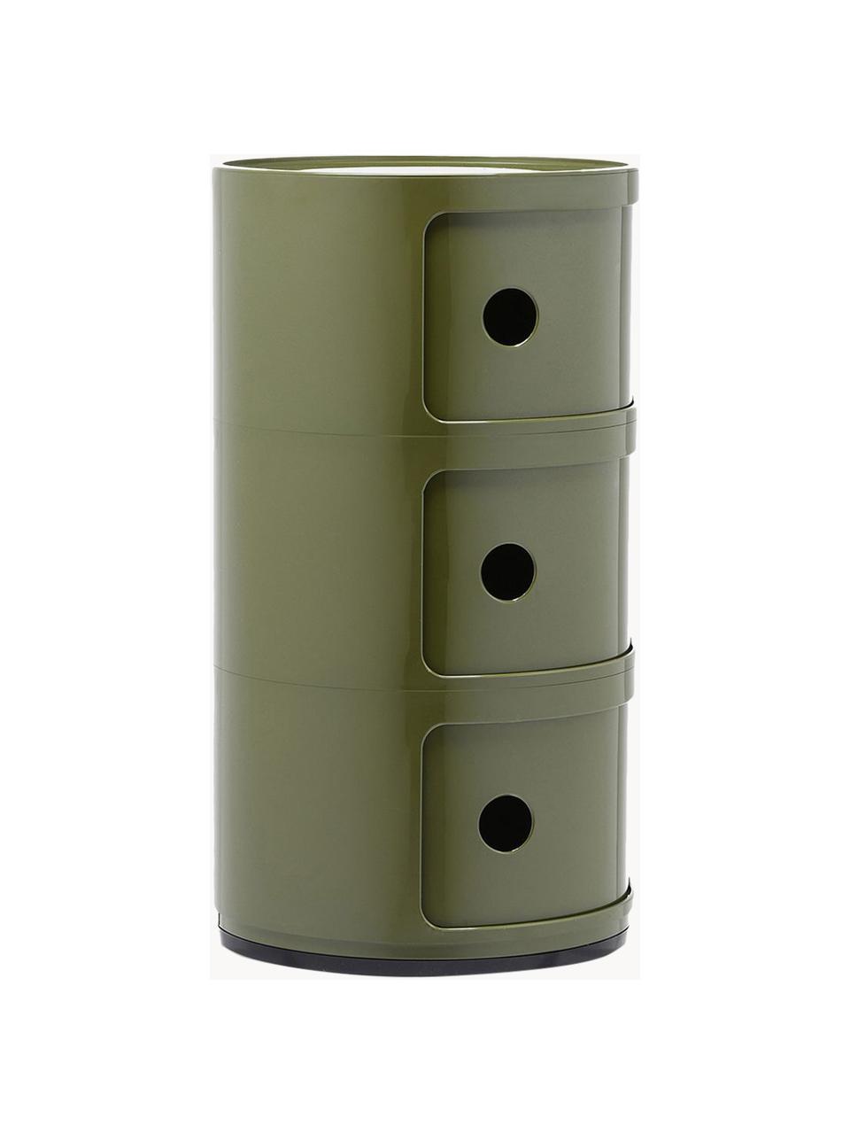 Design Container Componibili, 3 Elemente, Kunststoff (ABS), lackiert, Greenguard-zertifiziert, Olivgrün, glänzend, Ø 32 x H 59 cm