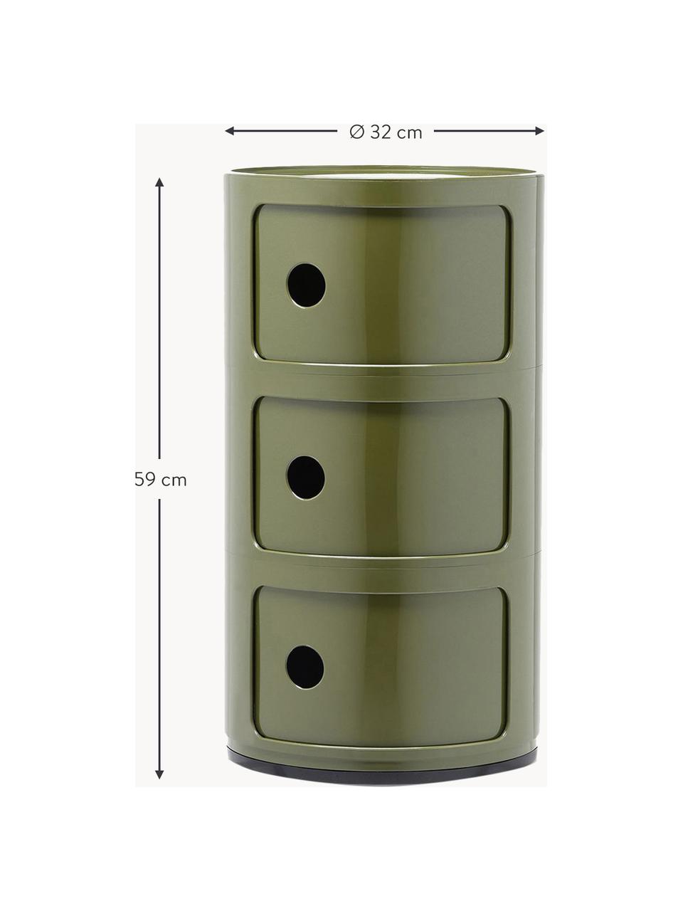 Stolik pomocniczy Componibili, 3 moduły, Tworzywo sztuczne z certyfikatem Greenguard, Oliwkowy zielony, błyszczący, Ø 32 x W 59 cm