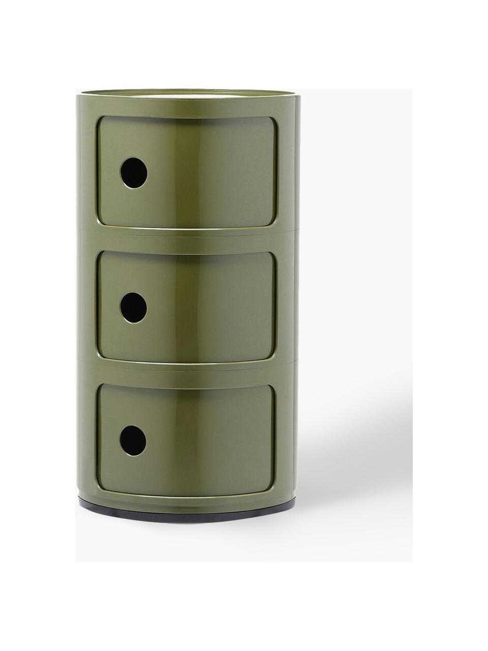 Design container Componibili, 3 modules, Kunststof (ABS), gelakt, Greenguard-gecertificeerd, Olijfgroen, glanzend, Ø 32 x H 59 cm