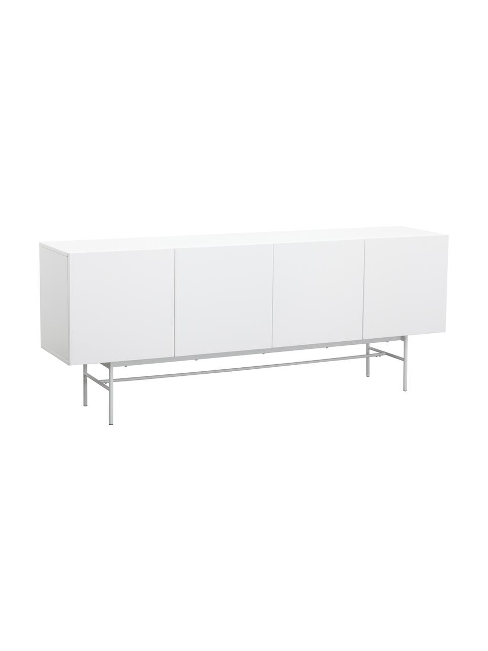 Modernes Sideboard Anders mit Türen in Weiß, Korpus: Mitteldichte Holzfaserpla, Füße: Metall, pulverbeschichtet, Korpus: WeißFüße: Weiß, matt, 200 x 80 cm