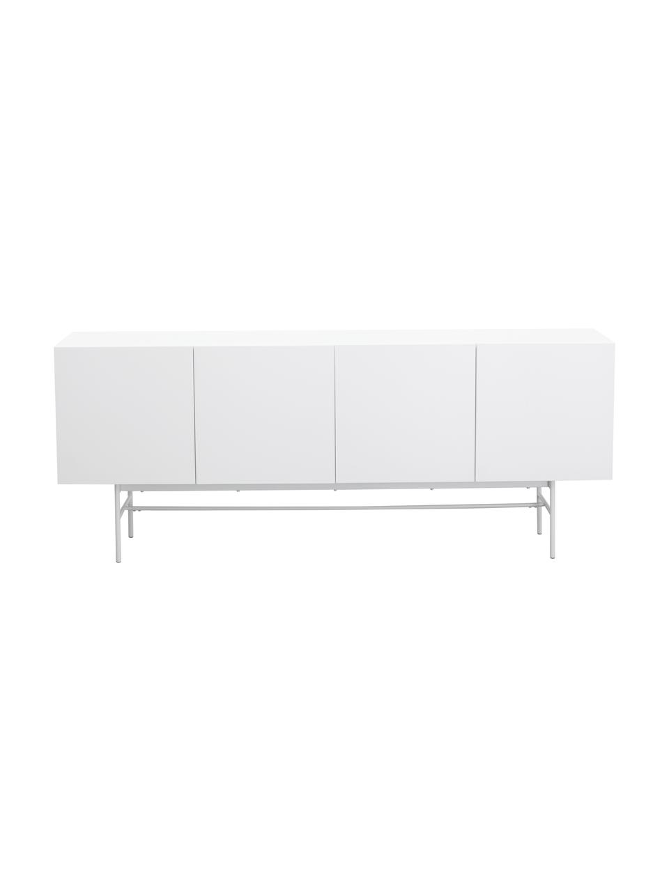 Modernes Sideboard Anders mit Türen in Weiß, Korpus: Mitteldichte Holzfaserpla, Füße: Metall, pulverbeschichtet, Korpus: WeißFüße: Weiß, matt, 200 x 80 cm