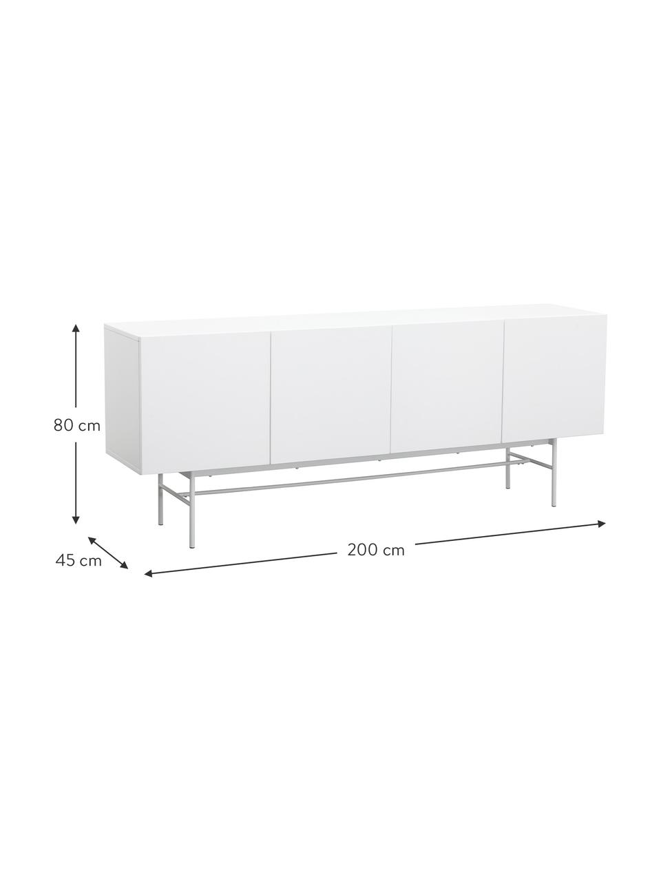 Credenza moderna bianca Anders, Piedini: metallo, verniciato a pol, Corpo: bianco piedini: bianco opaco, Larg. 200 x Alt. 80 cm