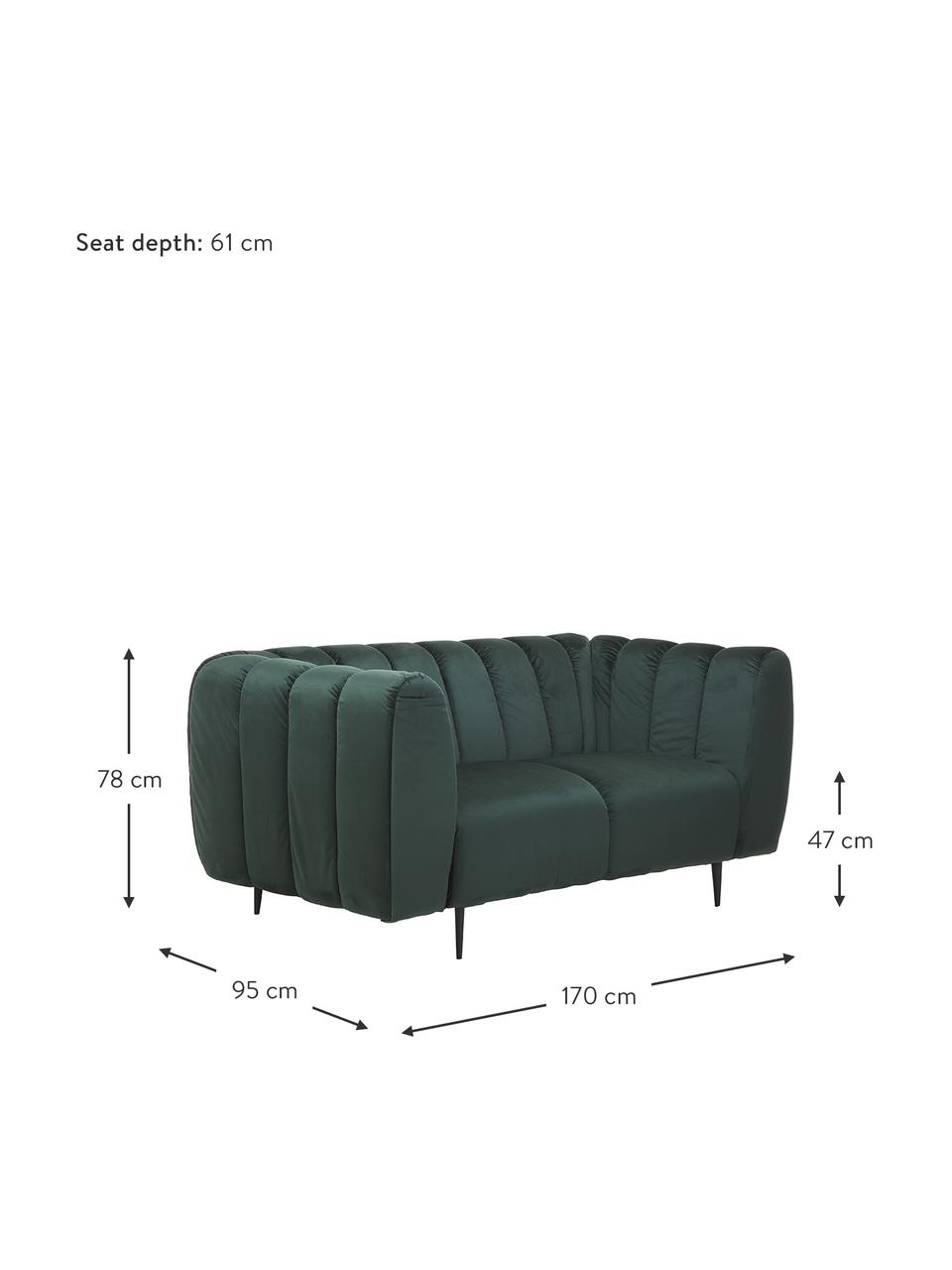 Sametová pohovka Shel (2místná), Tmavě zelená, Š 170 cm, H 95 cm