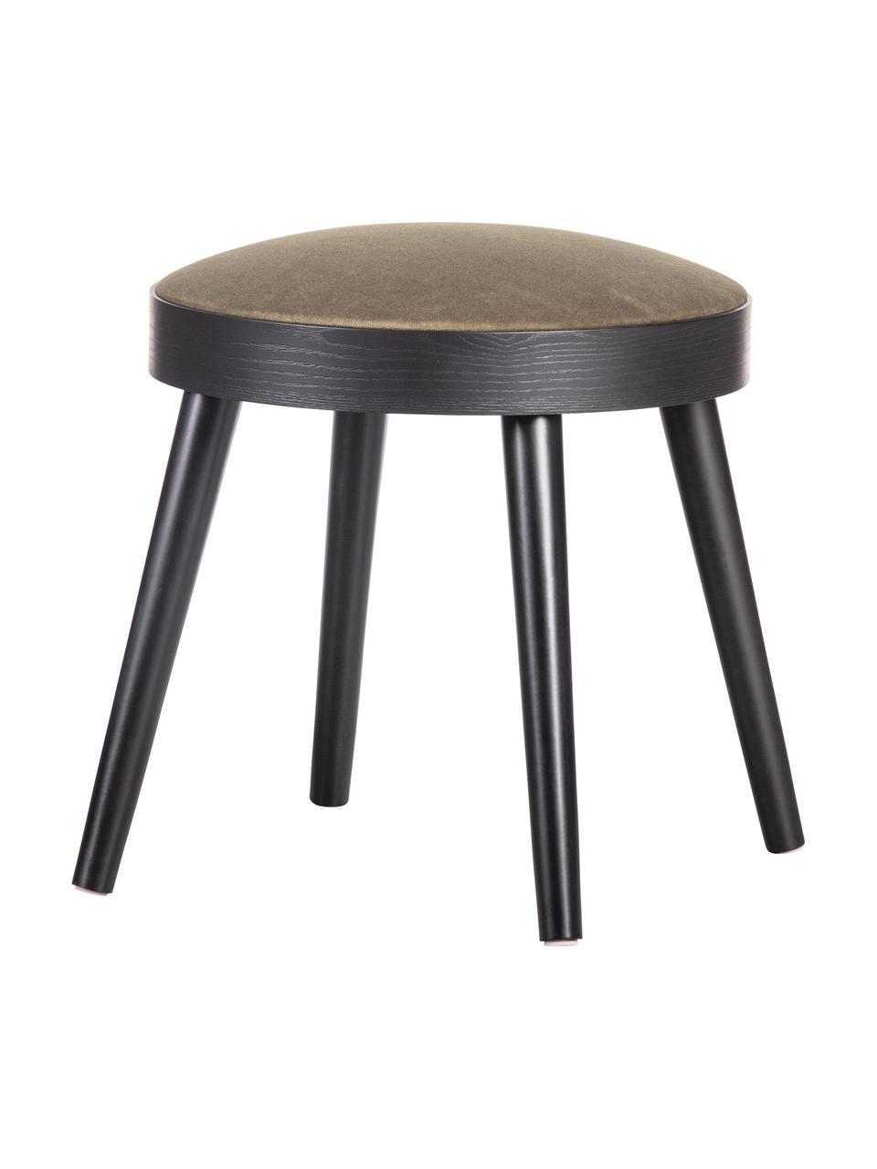 Tabouret en velours Laurie, Velours kaki, noir, Ø 38 x haut. 38 cm