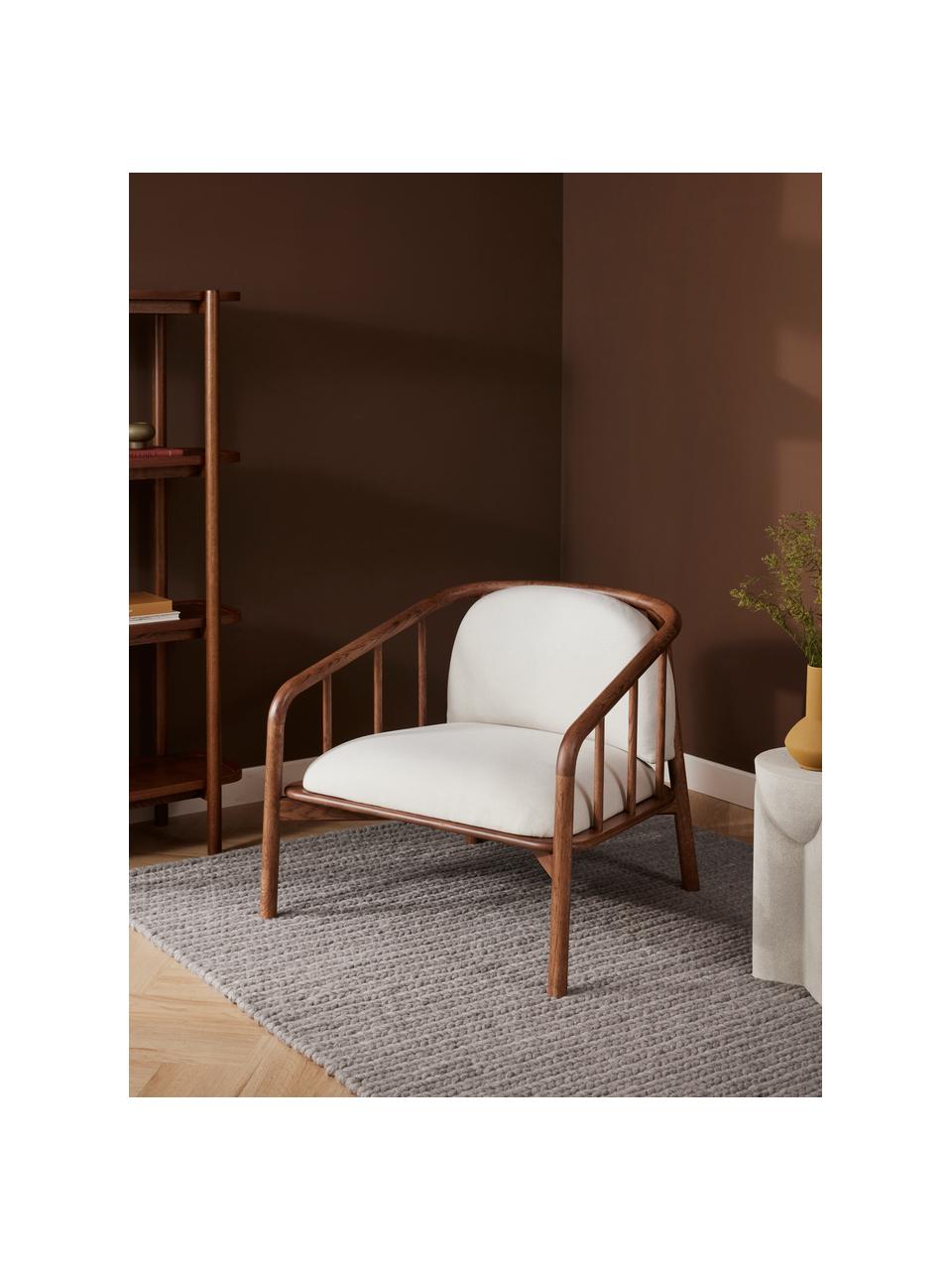 Loungefauteuil Balin uit  eikenhout, Bekleding: 100% polyester Met 40.000, Frame: massief eikenhout, Geweven stof beige, donker eikenhout, B 79 x H 73 cm