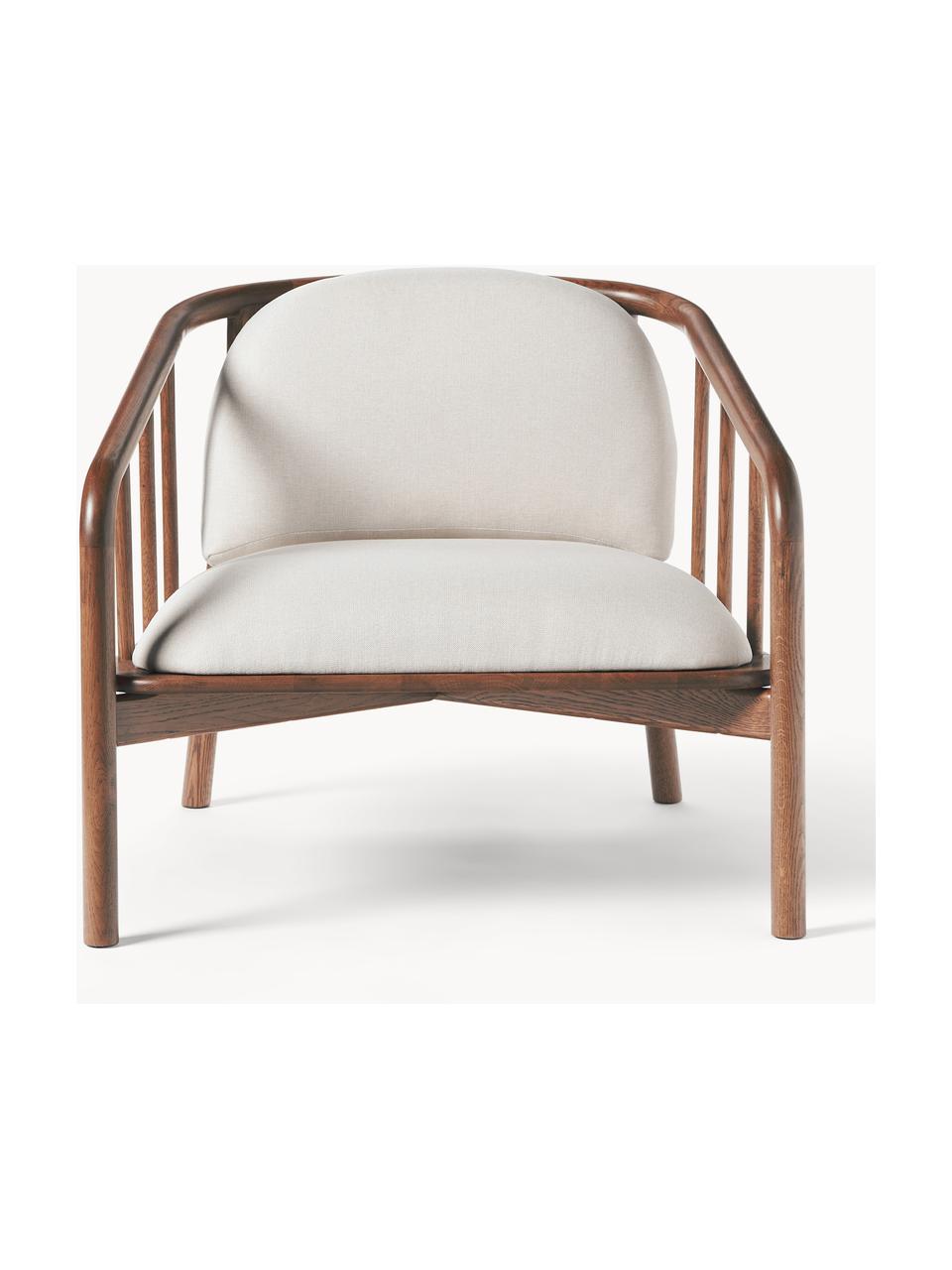 Fauteuil lounge en bois de chêne Balin, Tissu beige clair, foncé bois de chêne, larg. 79 x long. 73 cm