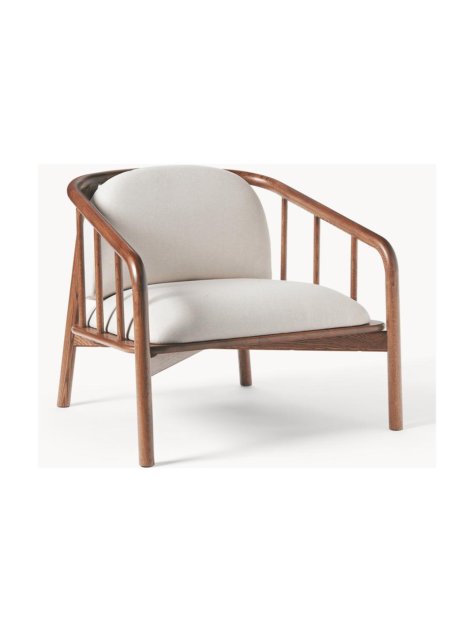 Sillón de madera de roble Balin, Tapizado: 100% poliéster Alta resis, Estructura: madera de roble maciza El, Tejido beige claro, madera de roble oscura, An 79 x Al 73 cm