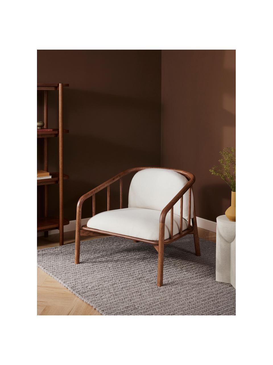 Fauteuil lounge en bois de chêne Balin, Tissu beige clair, foncé bois de chêne, larg. 79 x long. 73 cm