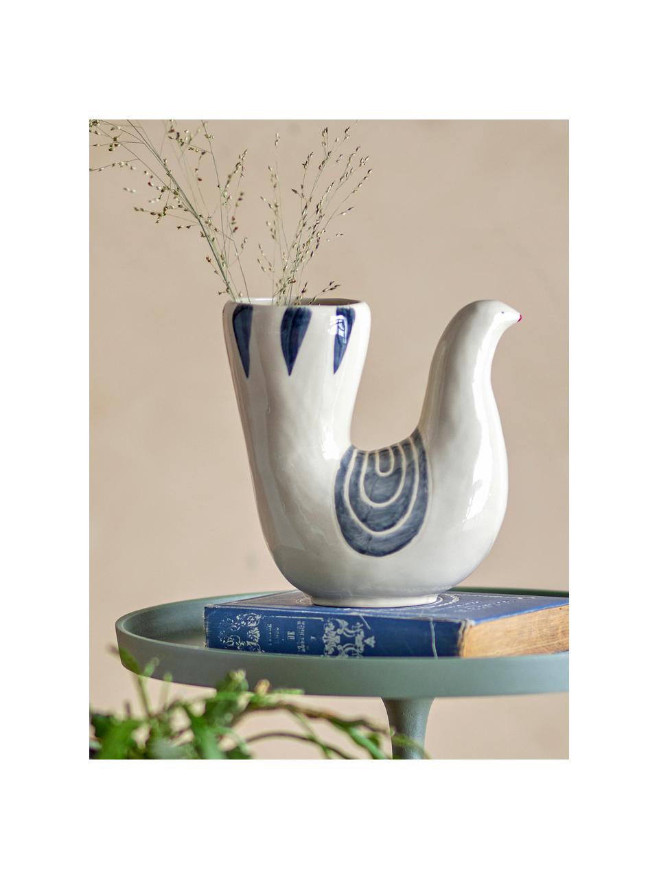 Vase Trudy, haut. 19 cm, Grès cérame, Blanc cassé, tons bleus, Ø 19 x haut. 19 cm