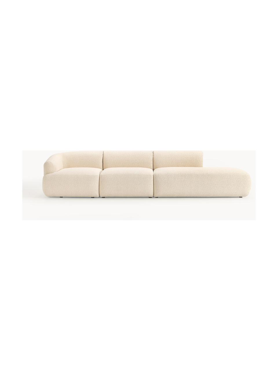 Diván modular grande en tejido bouclé Sofia, Tapizado: tejido bouclé (100% polié, Estructura: madera de abeto con certi, Patas: plástico, Bouclé blanco crema, An 340 x F 103 cm, módulo esquina izquierda