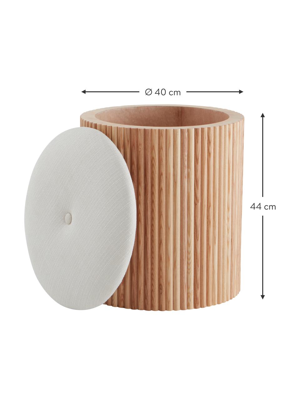 Taburet s úložným prostorem Darwin, Krémově bílá, světlé jasanové dřevo, Ø 40 cm, V 44 cm