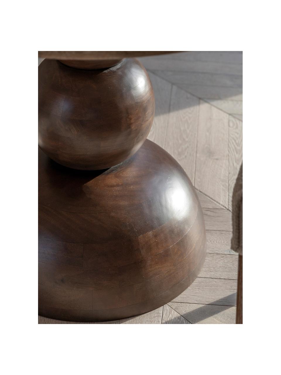 Ronde eettafel Sculpt met travertijn tafelblad, Ø 110 cm, Tafelblad: travertijn, Poot: mangohout, Mangohout, beige travertijn, Ø 110 cm