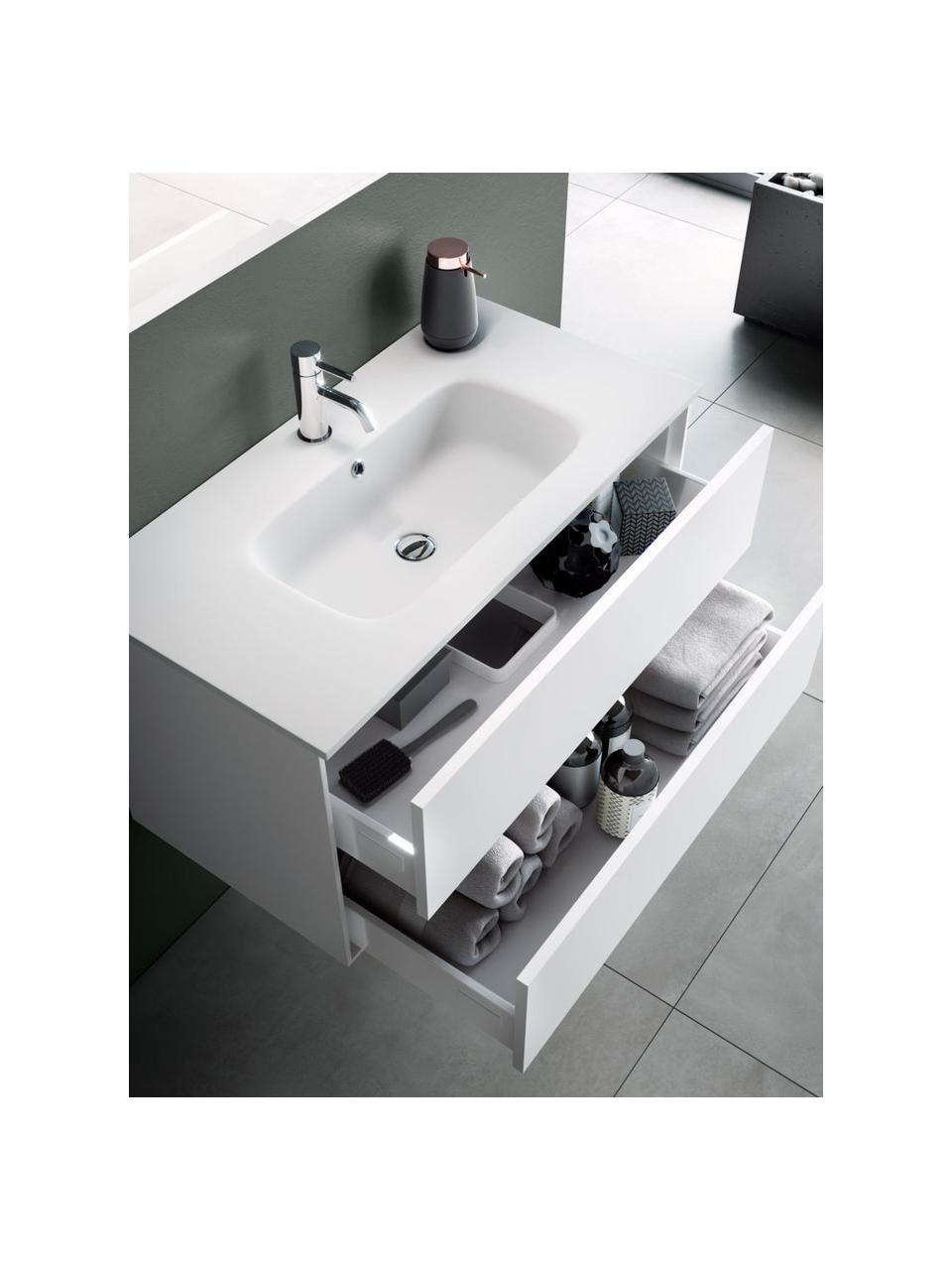Set salle de bains avec vasque Ago, 3 élém., Blanc, larg. 100 x haut. 190 cm