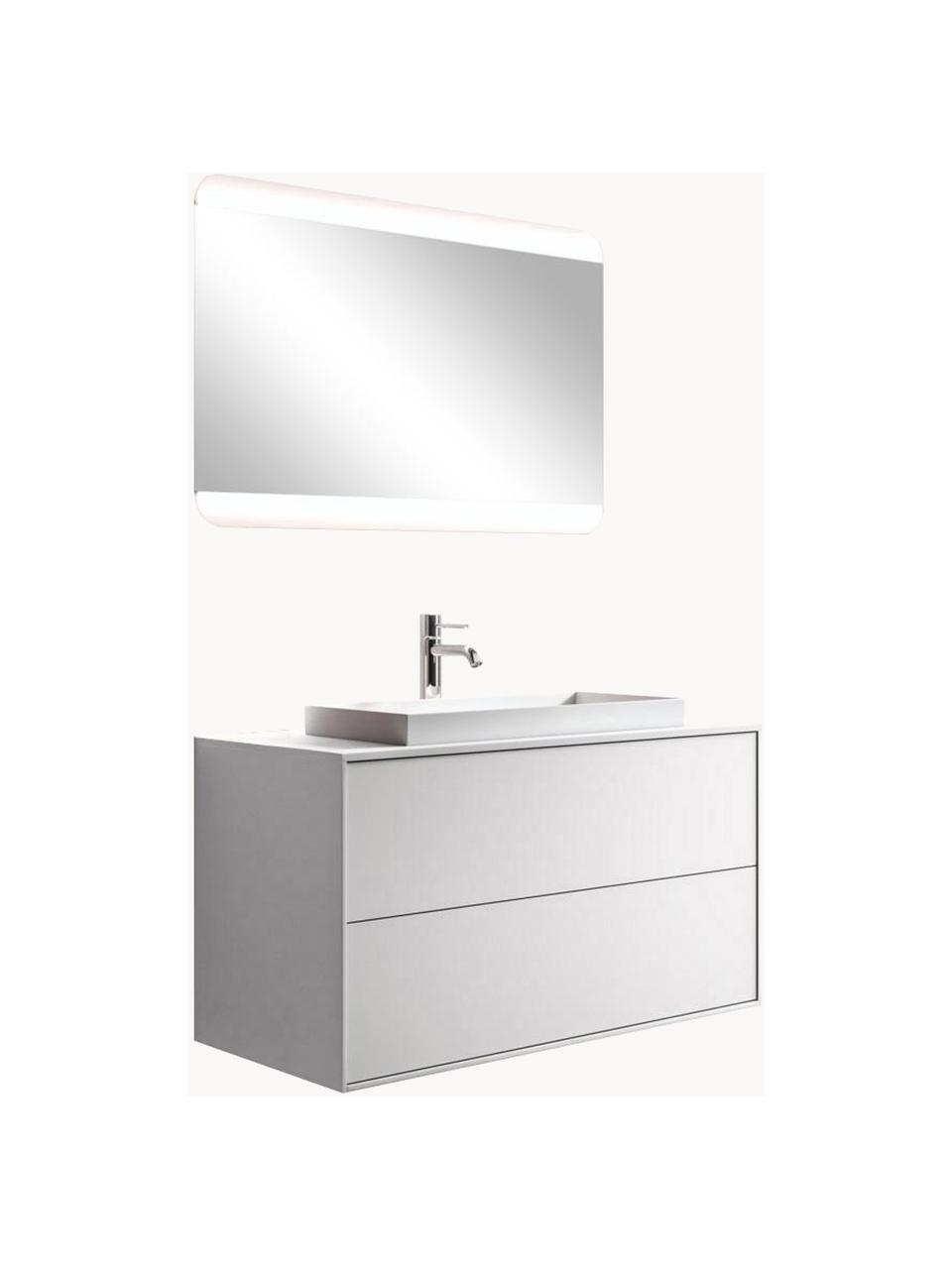Waschtisch-Set Ago, 3-tlg., Spiegelfläche: Spiegelglas, Rückseite: ABS-Kunststoff, Weiß, B 100 x H 190 cm