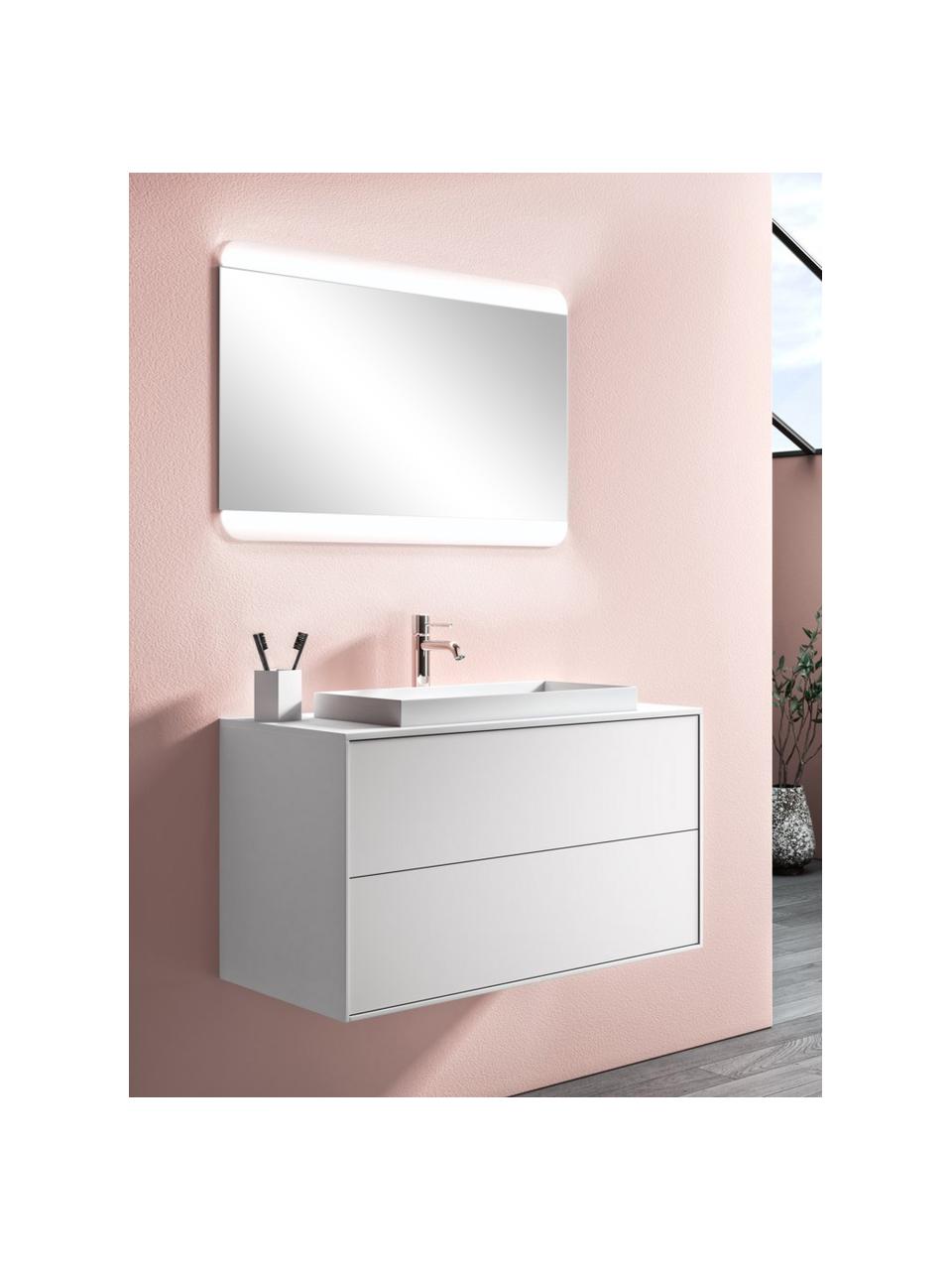 Set lavabo Ago 3 pz, Superficie dello specchio: lastra di vetro, Bianco, Larg. 100 x Alt. 190 cm