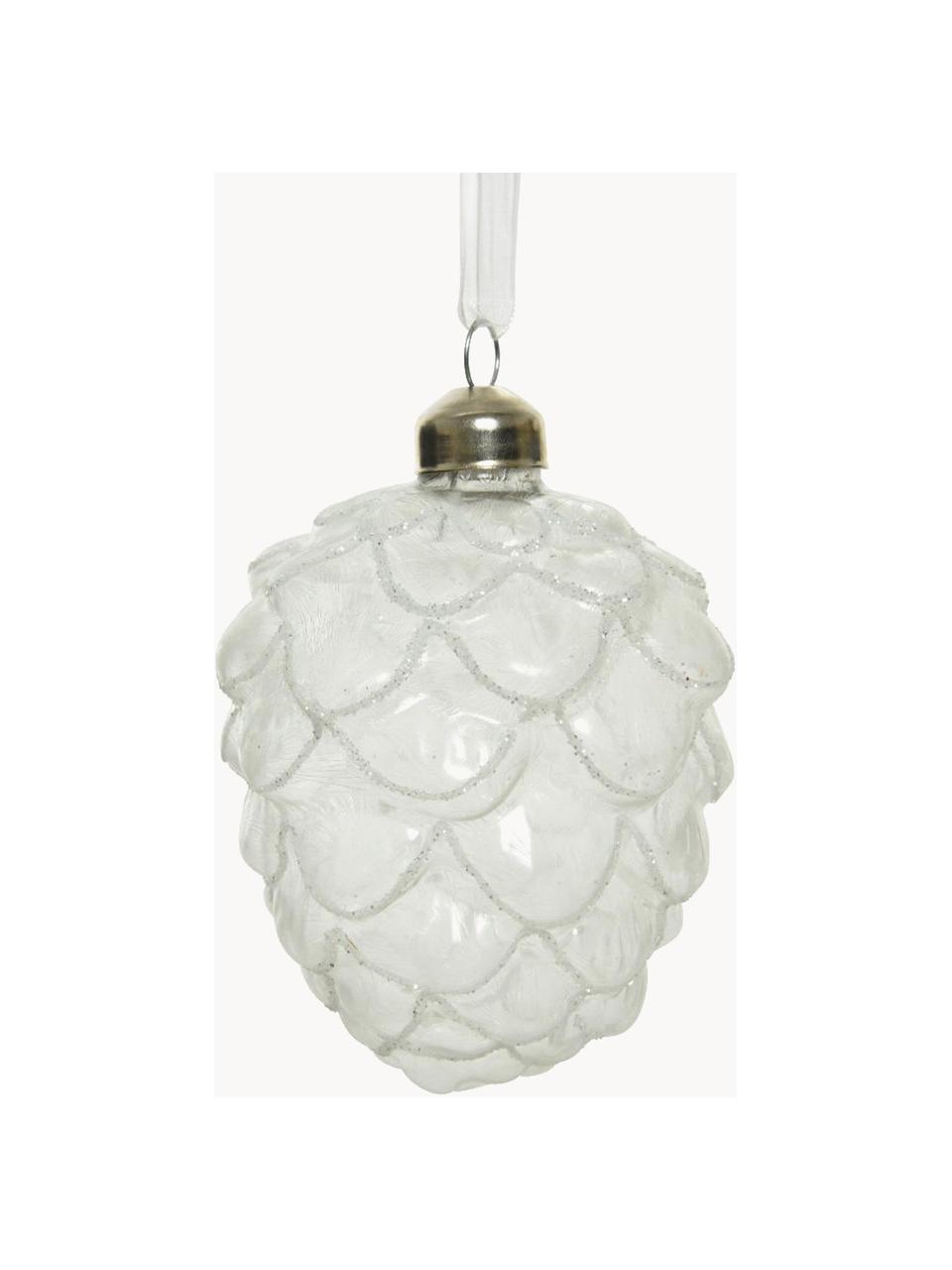 Kerstboomhangers Cone in de vorm van dennenappels, 12 stuks, Glas, Gebroken wit, Ø 7 x H 10 cm