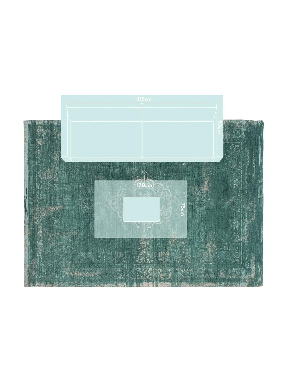 Tappeto vintage in ciniglia Medaillon, Tessuto: Jacquard, Retro: Filato di ciniglia, rives, Verde, grigio, Larg. 140 x Lung. 200 cm (taglia S)