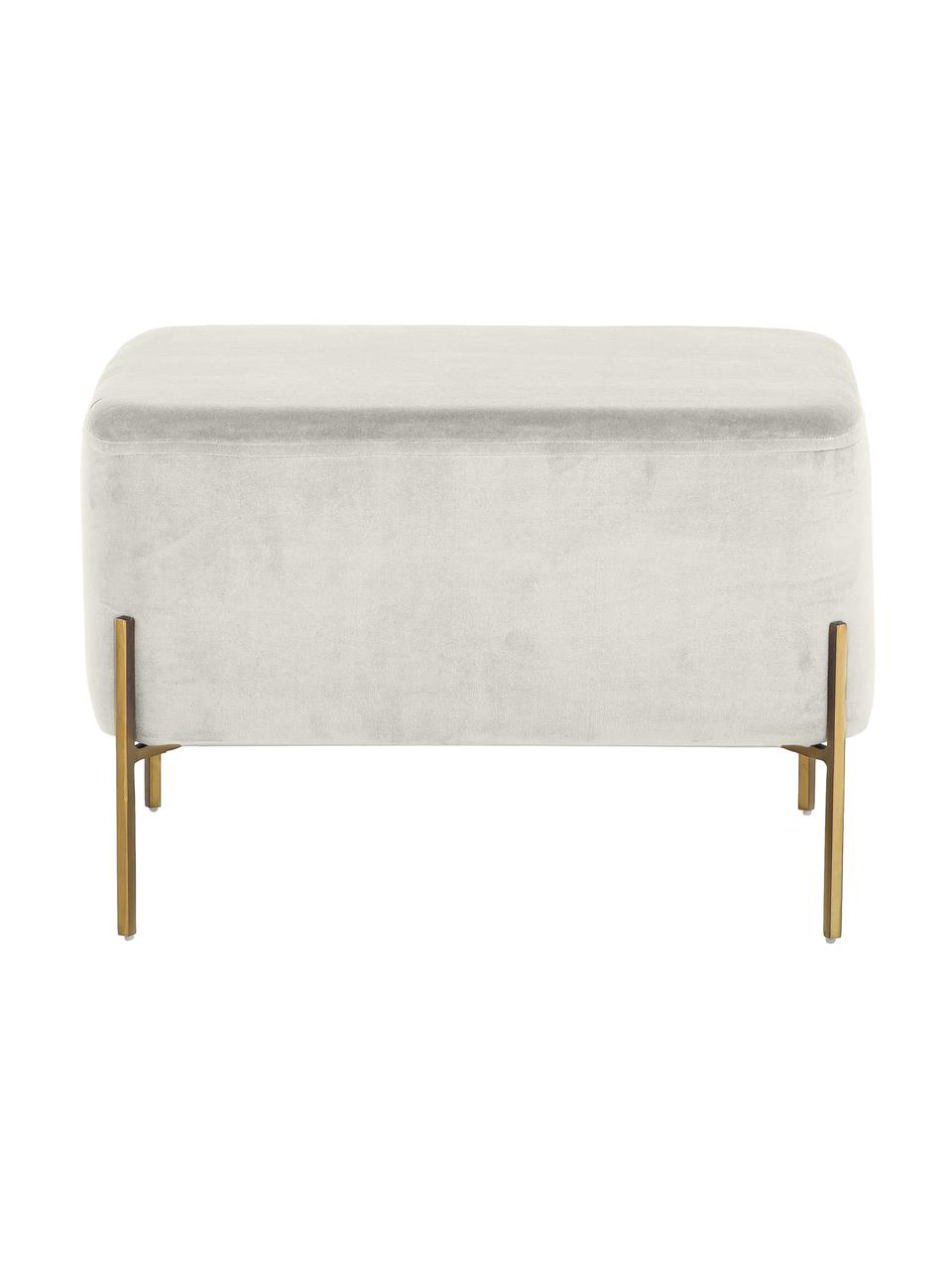 Taburete ancho de terciopelo Harper, Tapizado: terciopelo de algodón, Terciopelo gris claro, dorado, An 64 x Al 44 cm