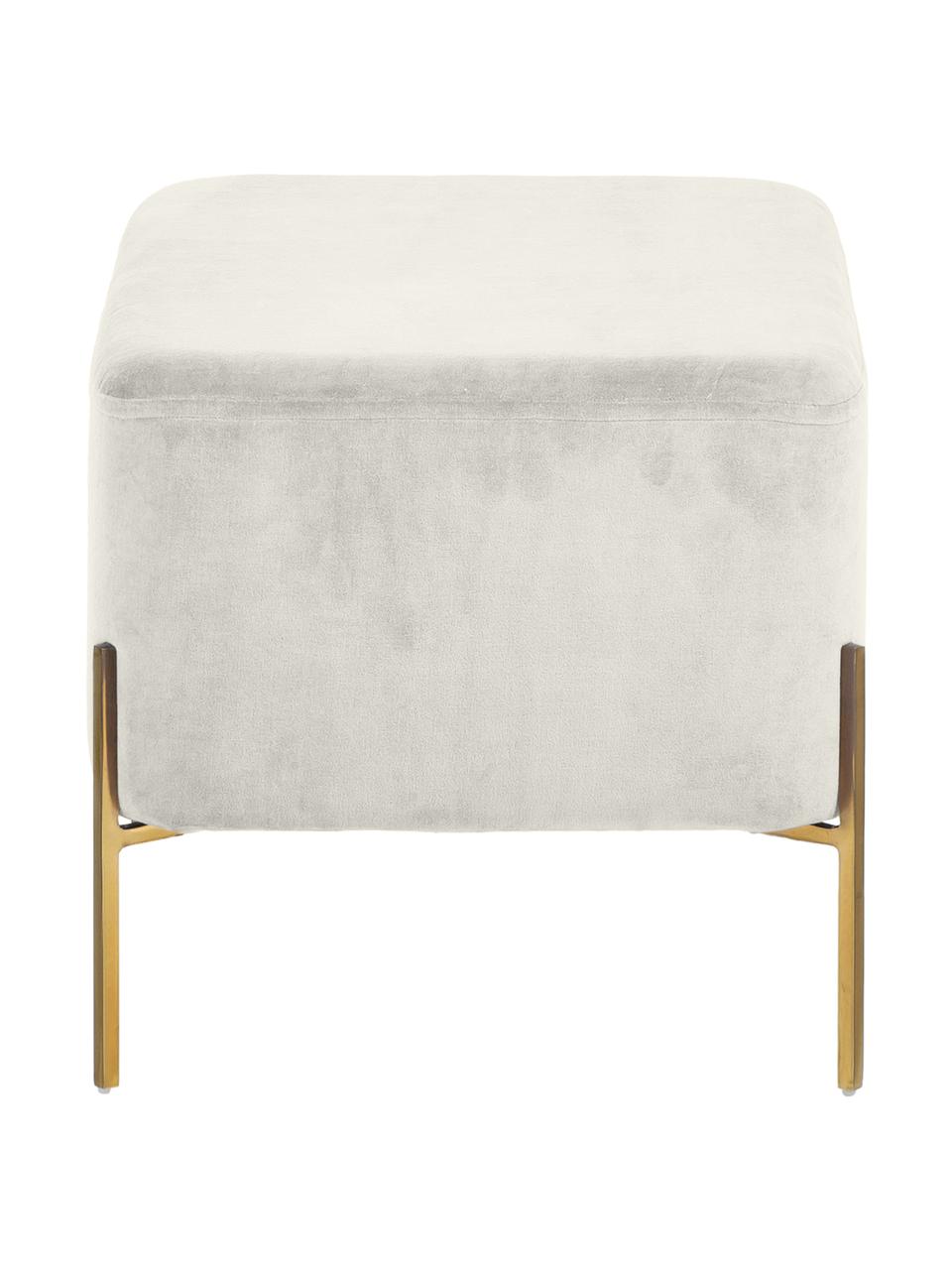 Tabouret large velours Harper, Gris clair, couleur dorée, larg. 64 x haut. 44 cm