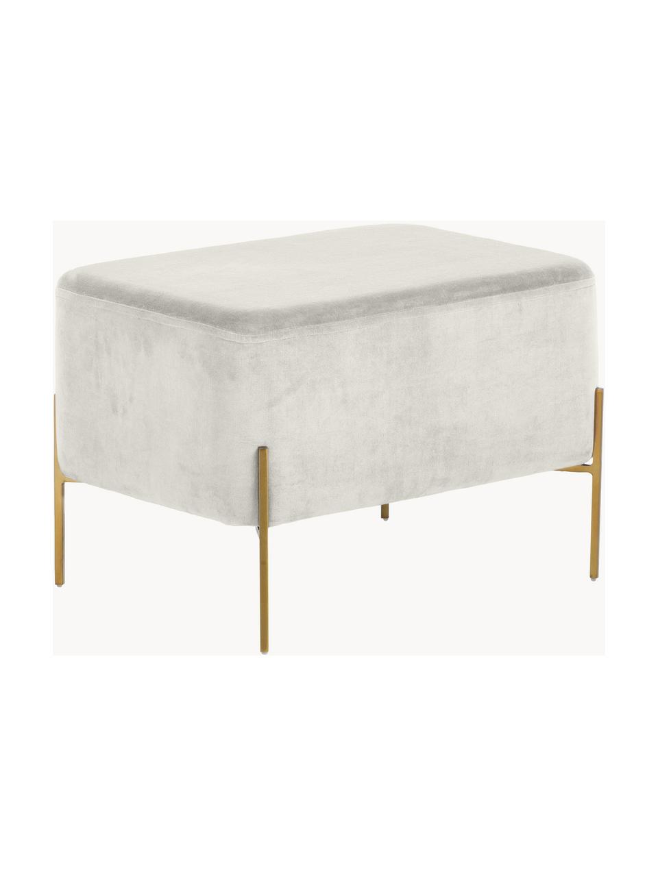 Tabouret large en velours Harper, Gris clair, couleur dorée, larg. 64 x haut. 44 cm