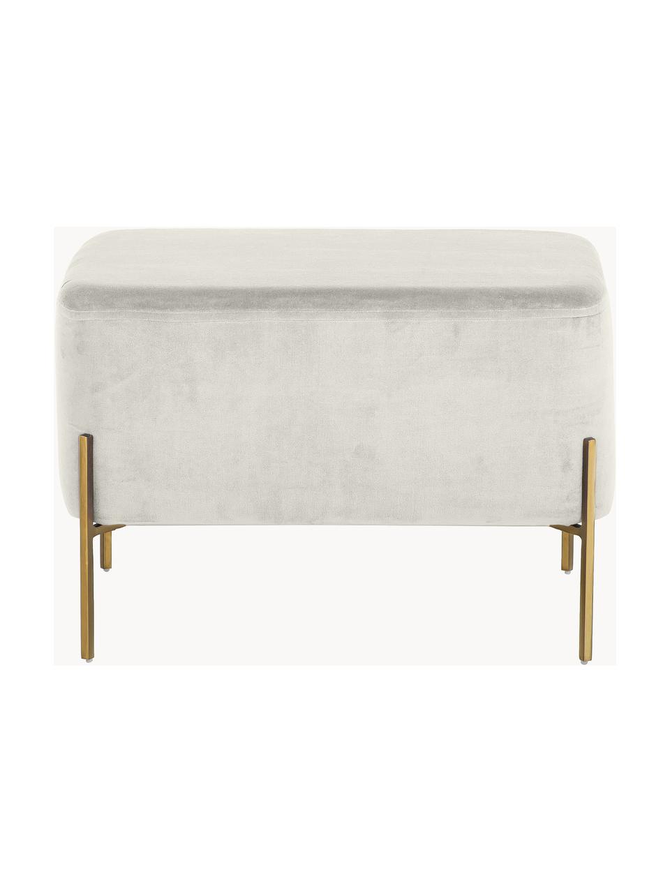 Tabouret large en velours Harper, Gris clair, couleur dorée, larg. 64 x haut. 44 cm