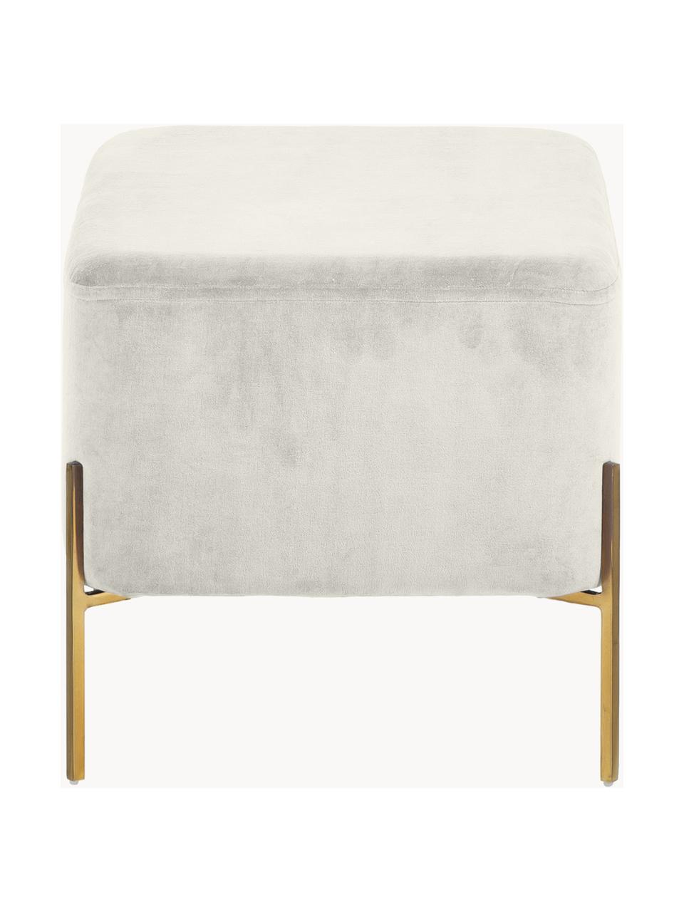 Tabouret large en velours Harper, Gris clair, couleur dorée, larg. 64 x haut. 44 cm