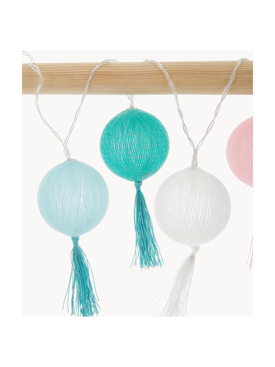 Ghirlanda a LED Jolly Tassel, 185 cm, Lanterne: cotone, Bianco, rosa, tonalità blu, Lung. 185 cm, 10 lanterne