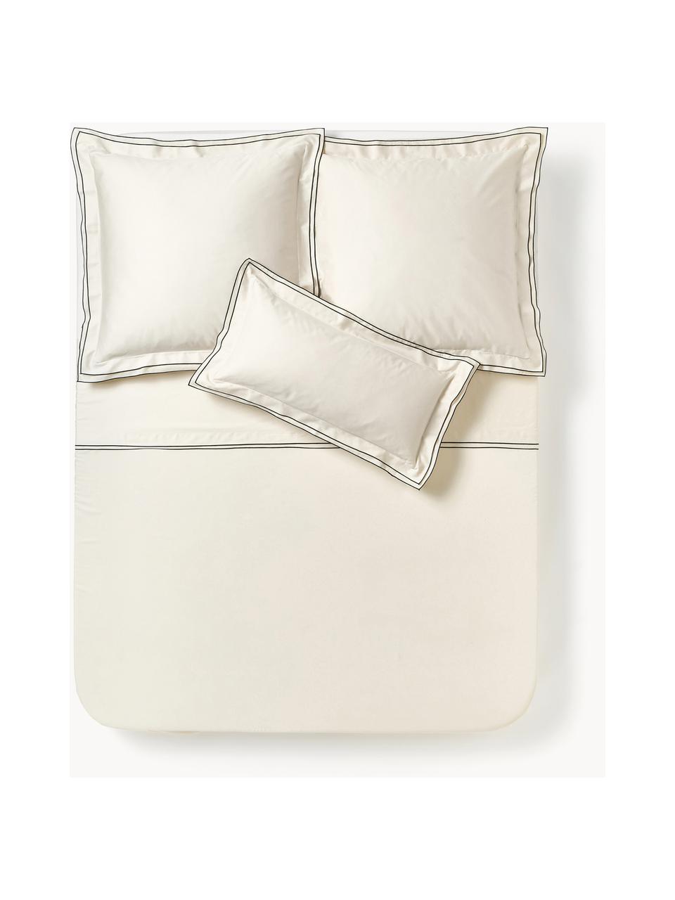 Drap plat en satin de coton Carlotta, Blanc crème, noir, larg. 240 x long. 280 cm
