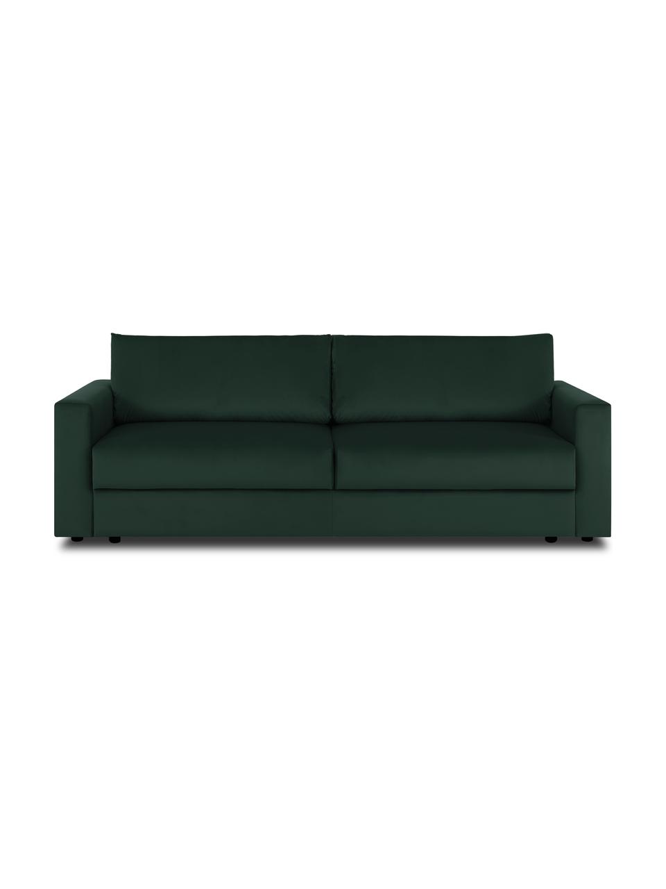 Sofá cama de terciopelo Tasha (3 plazas), con espacio de almacenamiento, Tapizado: terciopelo (100% poliéste, Estructura: madera de pino maciza, ma, Patas: plástico, Terciopelo verde, An 235 x F 100 cm