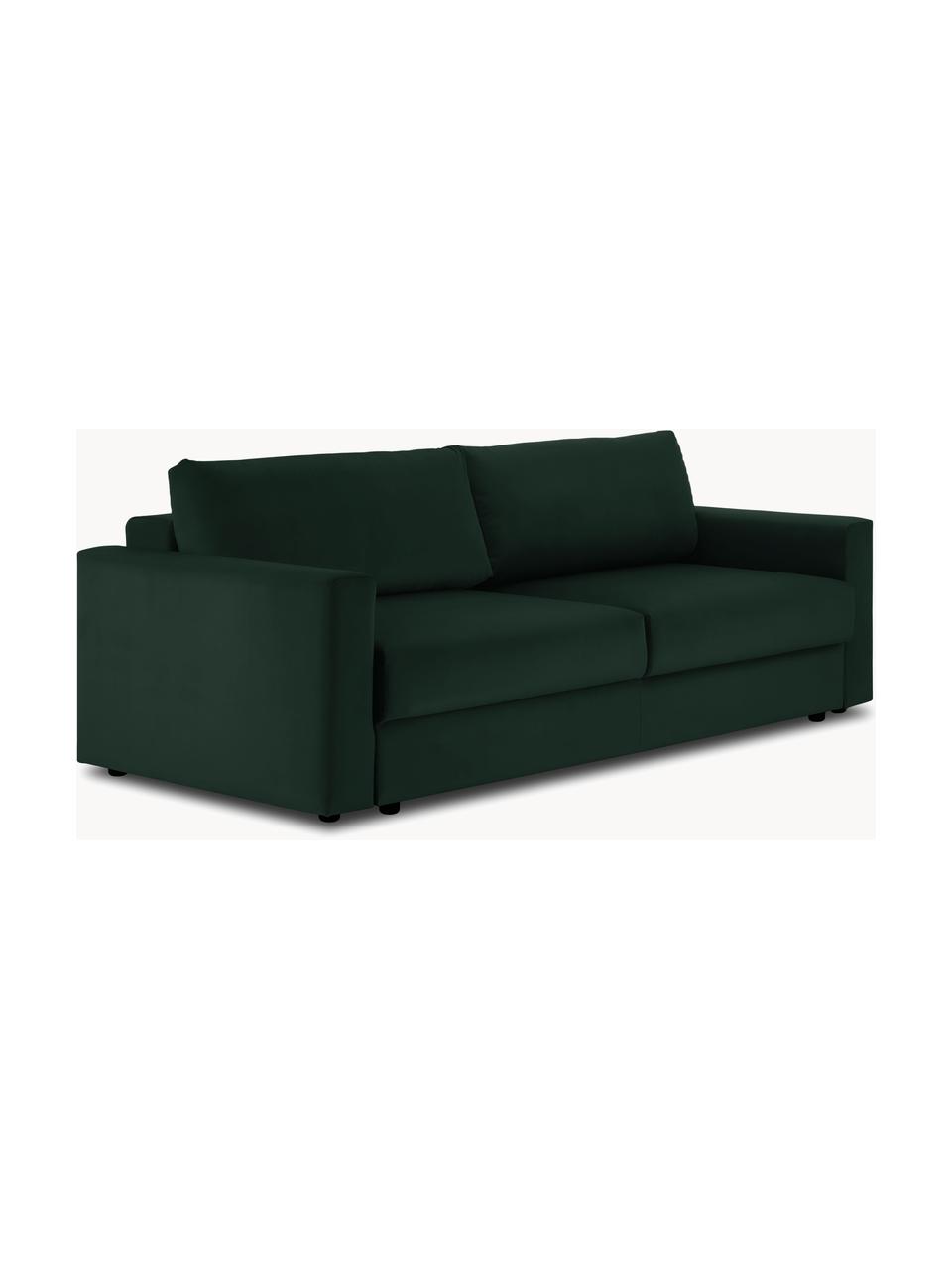 Samt-Schlafsofa Tasha (3-Sitzer) mit Stauraum, Bezug: Samt (100 % Polyester) De, Gestell: Massives Kiefernholz, Spe, Samt Dunkelgrün, B 235 x T 100 cm