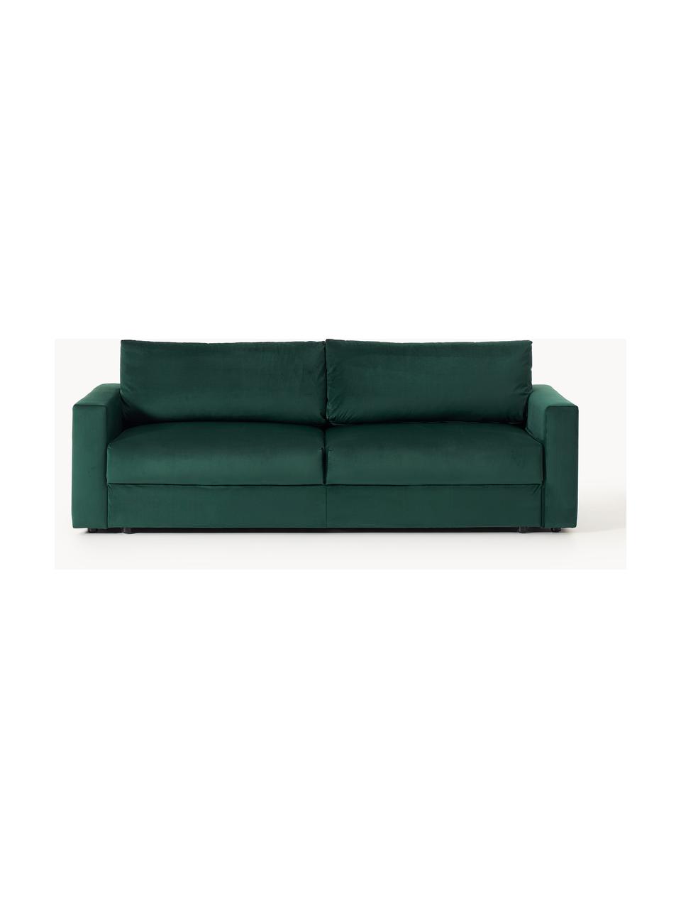 Samt-Schlafsofa Tasha (3-Sitzer) mit Stauraum, Bezug: Samt (100 % Polyester) De, Gestell: Massives Kiefernholz, Spe, Füße: Kunststoff Dieses Produkt, Samt Dunkelgrün, B 235 x T 100 cm