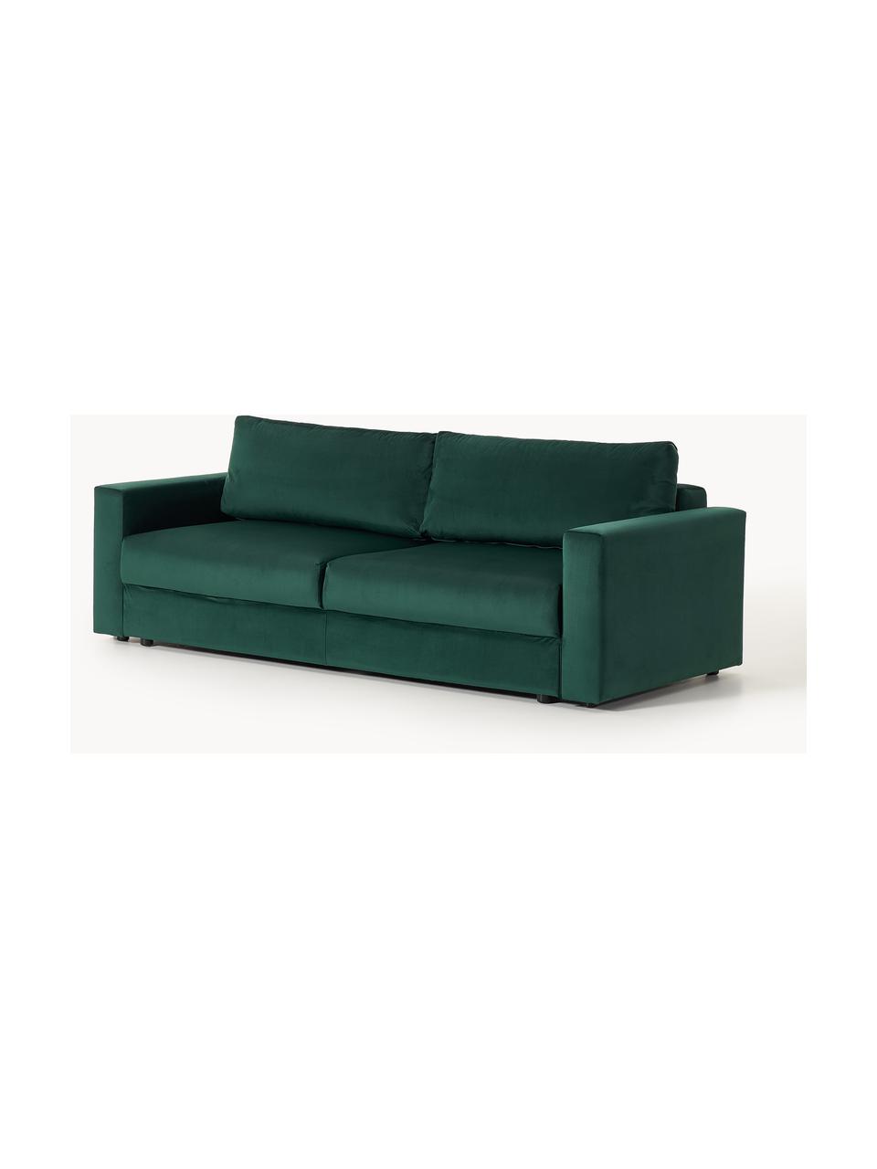 Samt-Schlafsofa Tasha (3-Sitzer) mit Stauraum, Bezug: Samt (100 % Polyester) De, Gestell: Massives Kiefernholz, Spe, Füße: Kunststoff Dieses Produkt, Samt Dunkelgrün, B 235 x T 100 cm