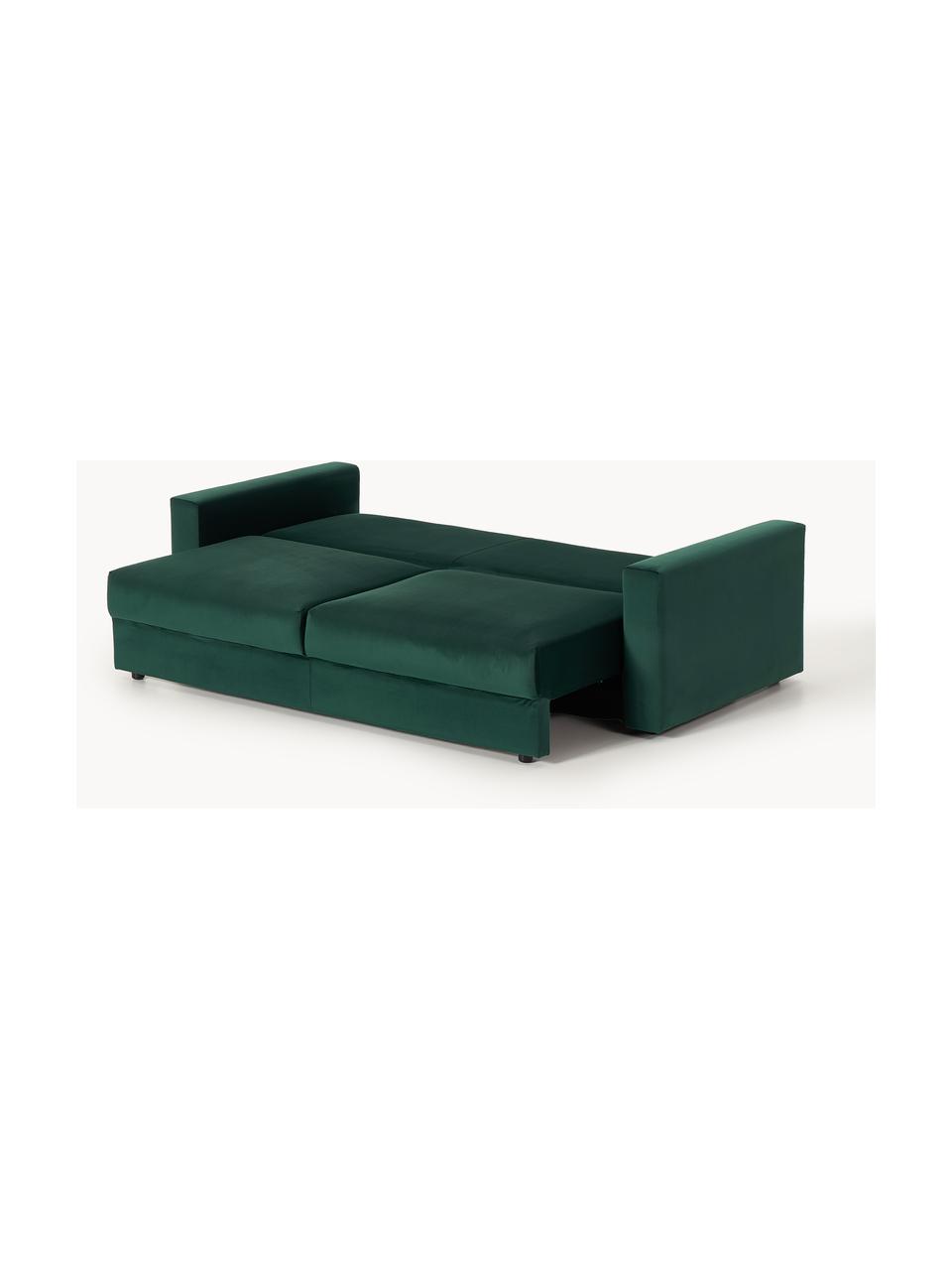 Samt-Schlafsofa Tasha (3-Sitzer) mit Stauraum, Bezug: Samt (100 % Polyester) De, Gestell: Massives Kiefernholz, Spe, Füße: Kunststoff Dieses Produkt, Samt Dunkelgrün, B 235 x T 100 cm