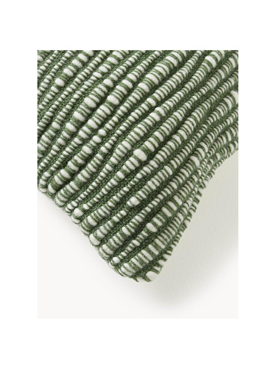 Funda de cojín de lana bordada Jaira, Parte superior: 76% lana (RWS-certificado, Parte trasera: 100% algodón, Verde, An 50 x L 50 cm