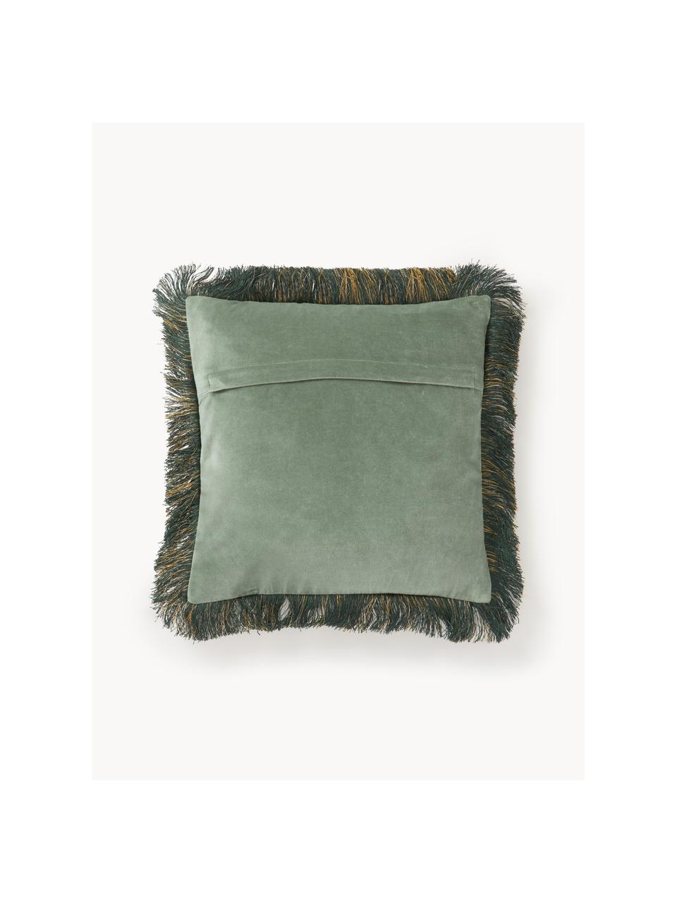 Housse de coussin 40x40 en velours brodé Onyx, Vert sauge, vert foncé, larg. 40 x long. 40 cm