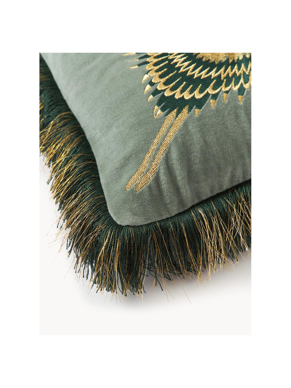 Poszewka na poduszkę z aksamitu z haftem Onyx, Szałwiowa zieleń, ciemny zielony, S 40 x D 40 cm