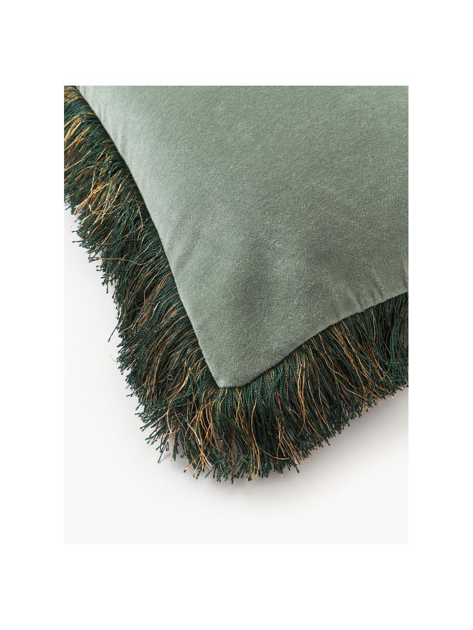 Housse de coussin 40x40 en velours brodé Onyx, Vert sauge, vert foncé, larg. 40 x long. 40 cm