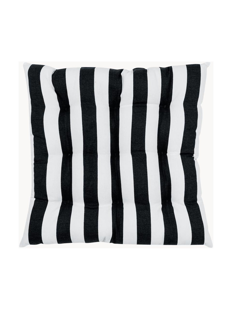 Coussin de chaise à rayures Timon, Noir, blanc, larg. 40 x long. 40 cm