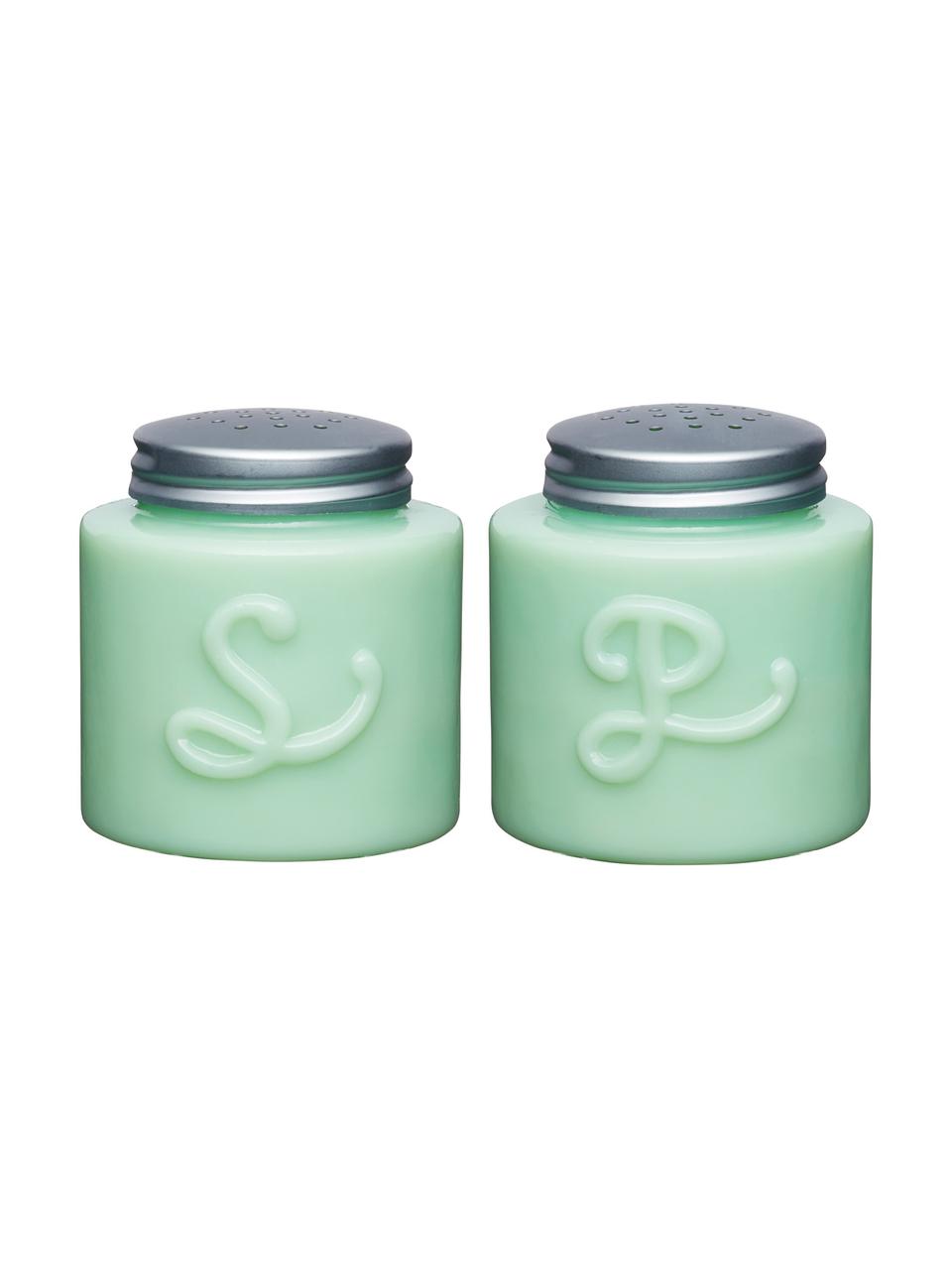 Set saliera e pepiera Mint 2 pz, Vetro, metallo, Vedre menta, Ø 6 x Alt. 13 cm