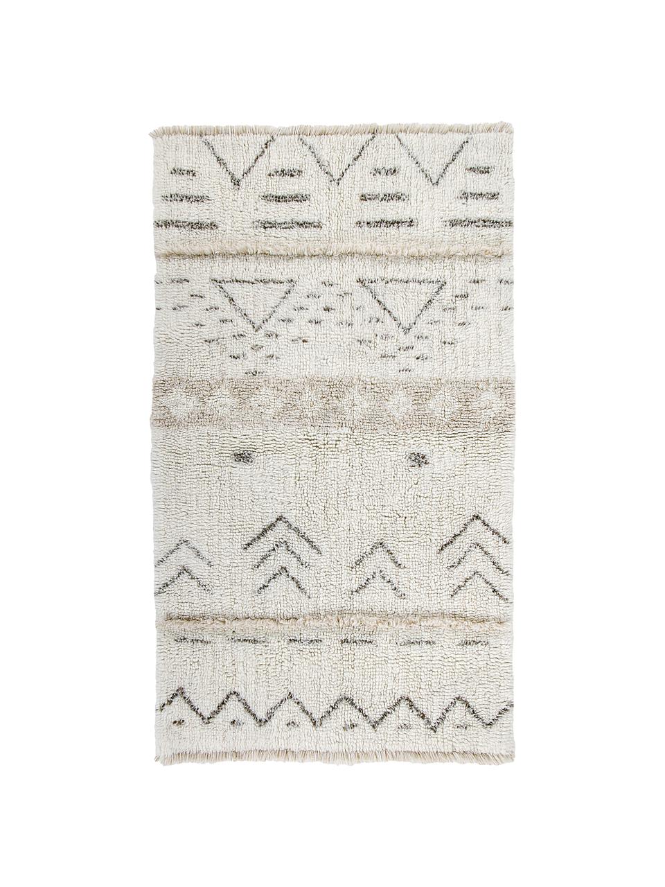 Handgewebter Wollteppich Lakota Day mit Ethno Muster, Flor: 100% Wolle, Creme, Beige, Dunkelgrau, B 80 x L 140 cm (Grösse XS)