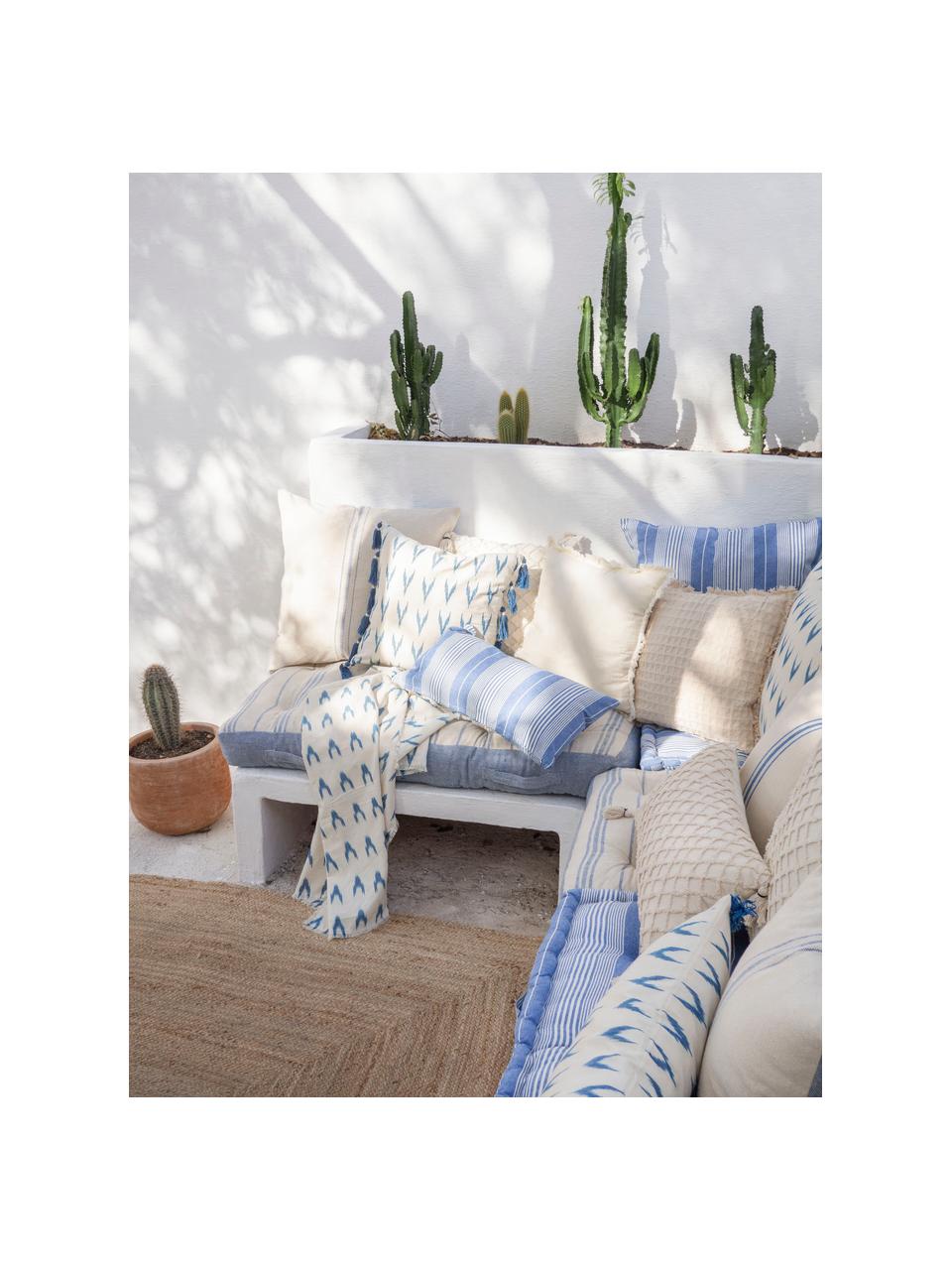 Federa arredo boho con nappe blu Cala, 100% cotone, Blu, bianco, Larg. 45 x Lung. 45 cm