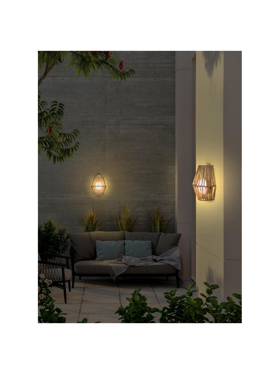 Handgemaakte dimbare Outdoor LED wandlamp Sisine, Lamp: natuurlijke vezels, Lichtbruin, B 23 x H 25 cm