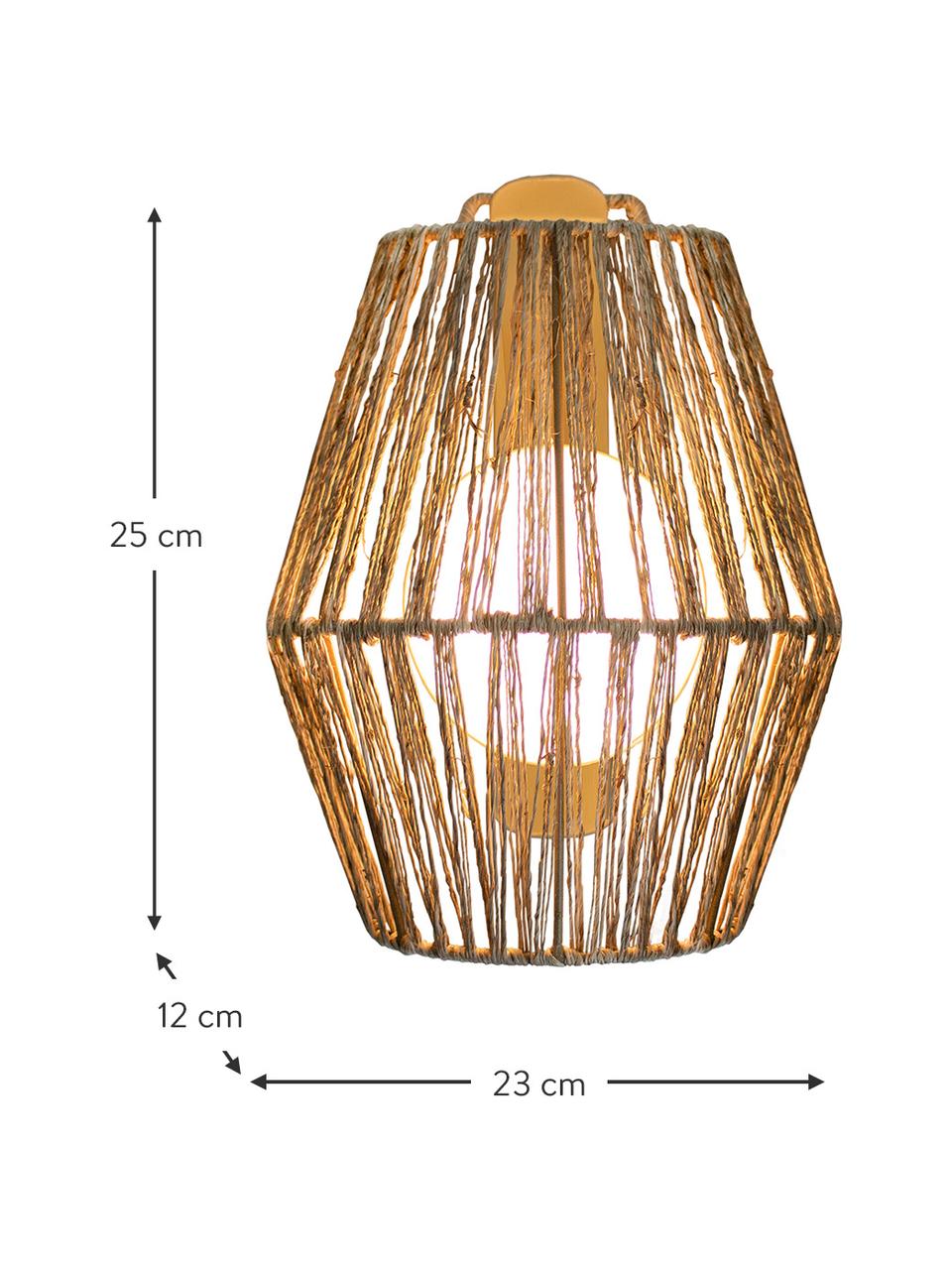 Aplique artesanal para exterior regulable LED Sisine, Lámpara: fibras naturales, Beige, An 23 x Al 25 cm