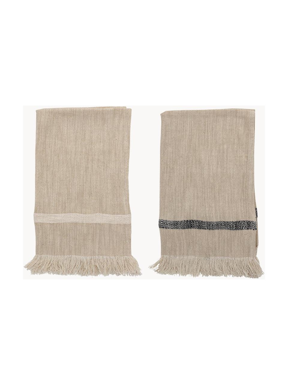 Katoenen theedoeken Nature met franjes, 2-delig, 100% katoen, Beige, B 45 x L 70 cm