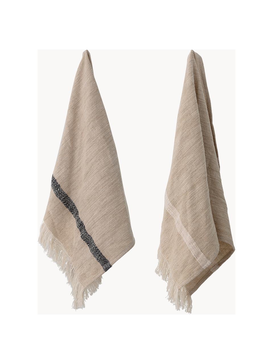 Katoenen theedoeken Nature met franjes, 2-delig, 100% katoen, Beige, B 45 x L 70 cm