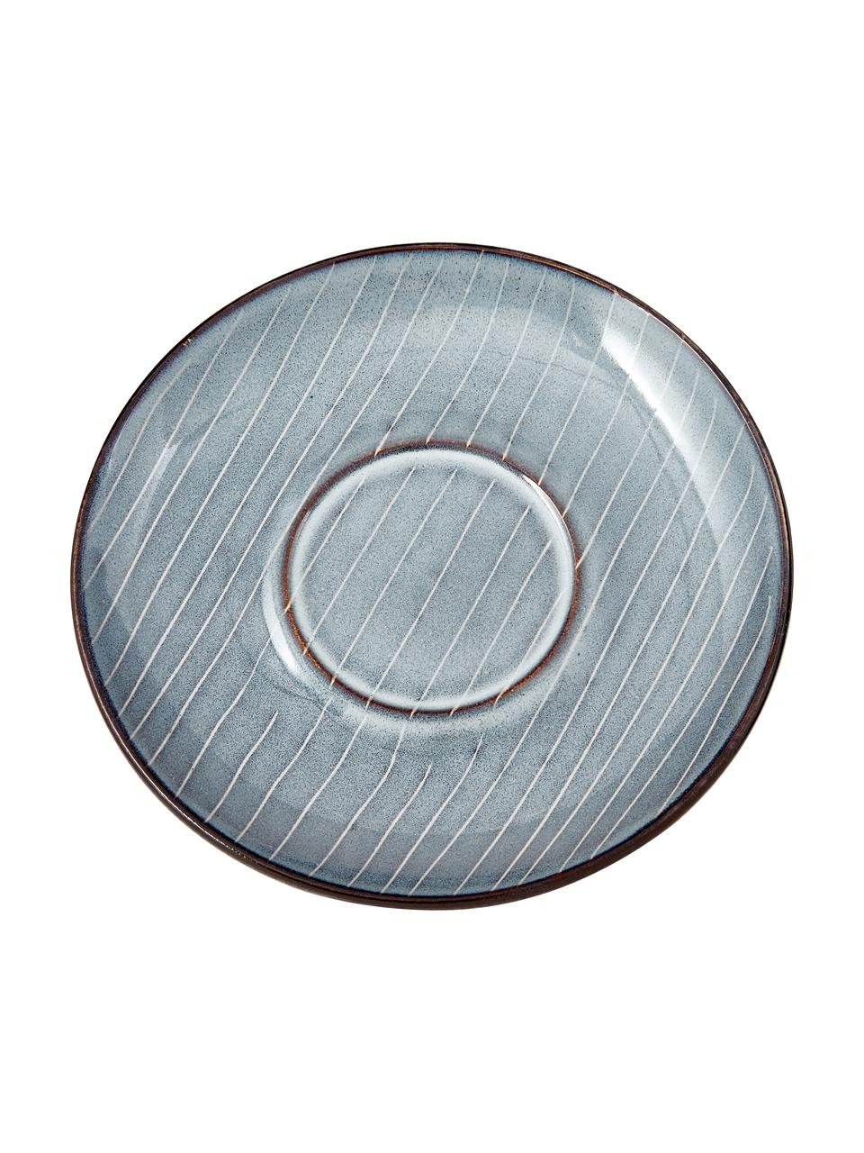 Handgemachte Tasse mit Untertasse Nordic Sea, Steingut, Graublau, Ø 11 x H 5 cm, 250 ml