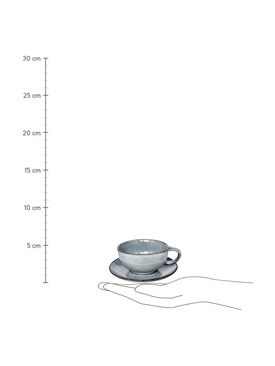 Taza artesanal con platillo Nordic Sea, 2 pzas., Gres, Tonos grises y azules, Ø 11 x Al 5 cm, 250 ml